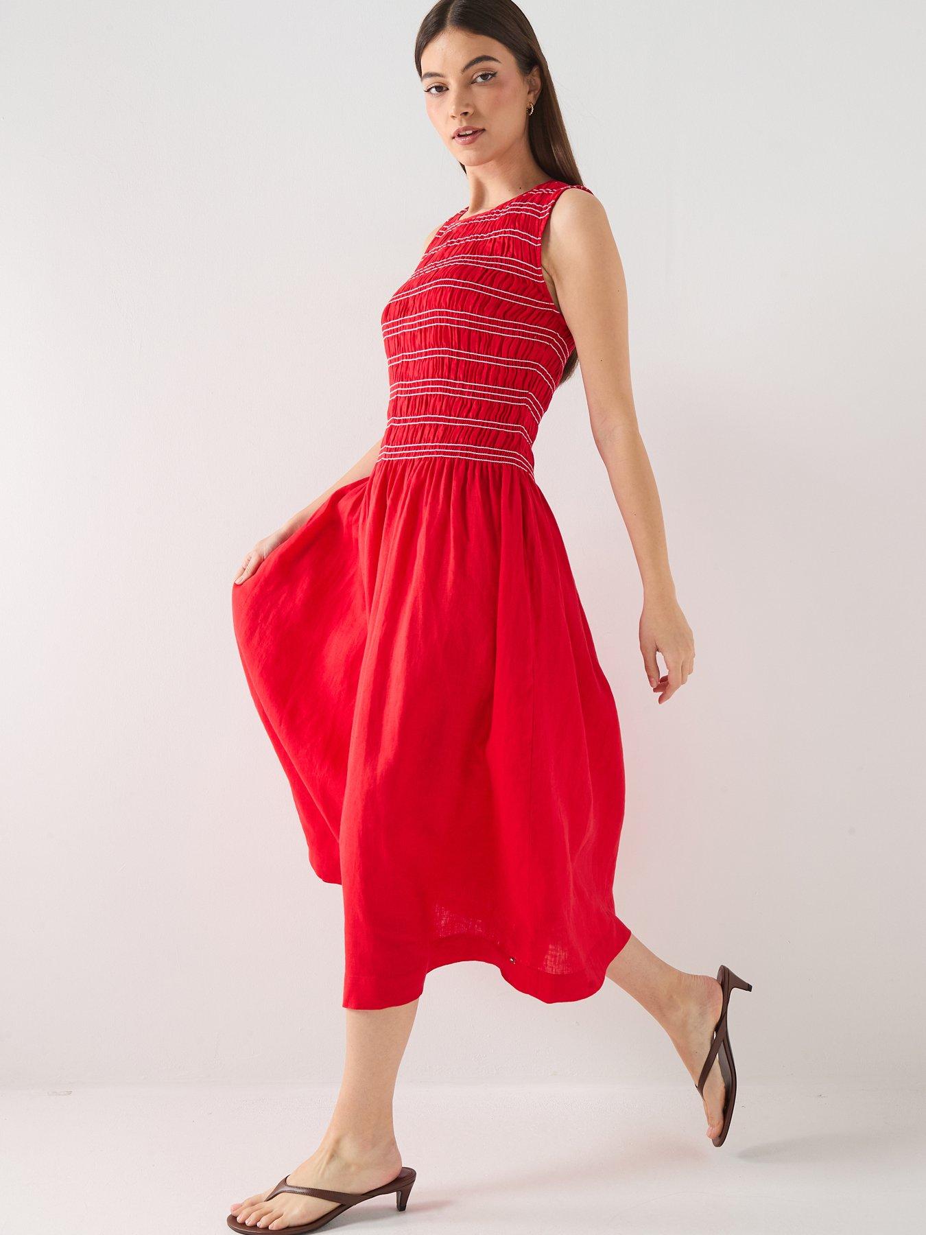 Tommy Hilfiger SMOCK LINEN NS MIDI DRESS