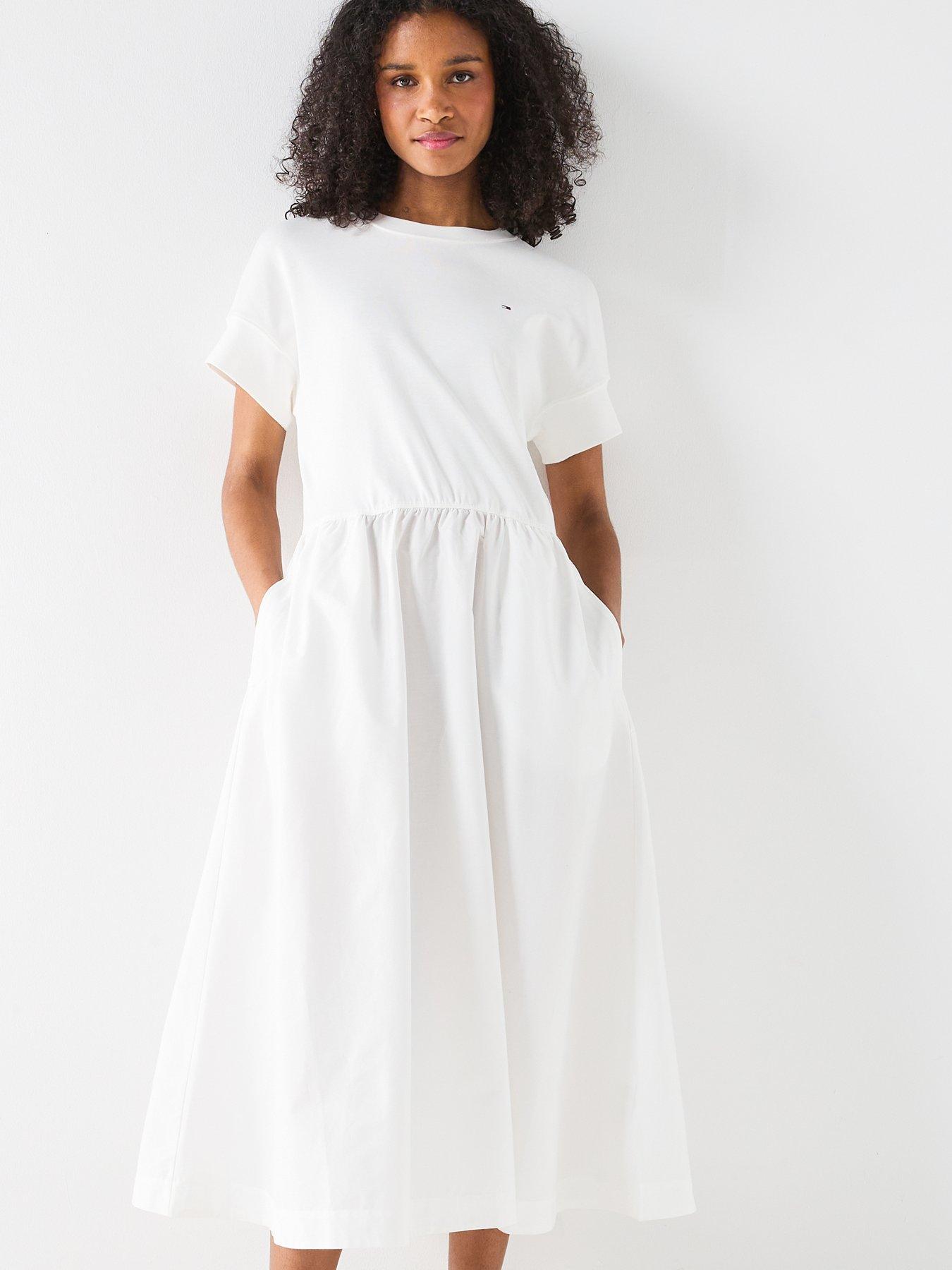tommy-hilfiger-midi-short-sleeve-dress-whitefront