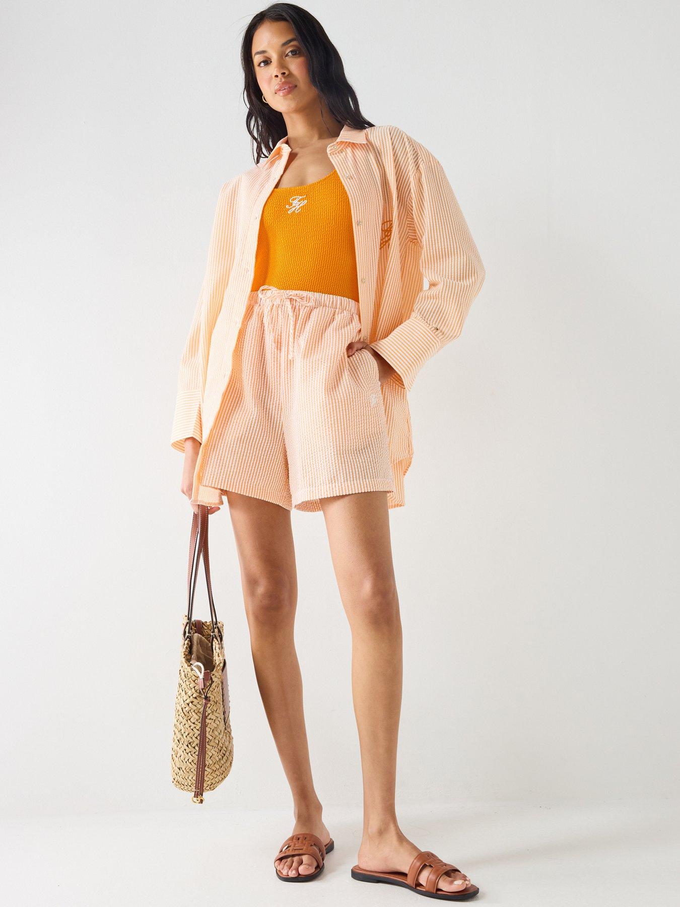 Tommy Hilfiger Seersucker Striped Co Ord Shorts - Orange
