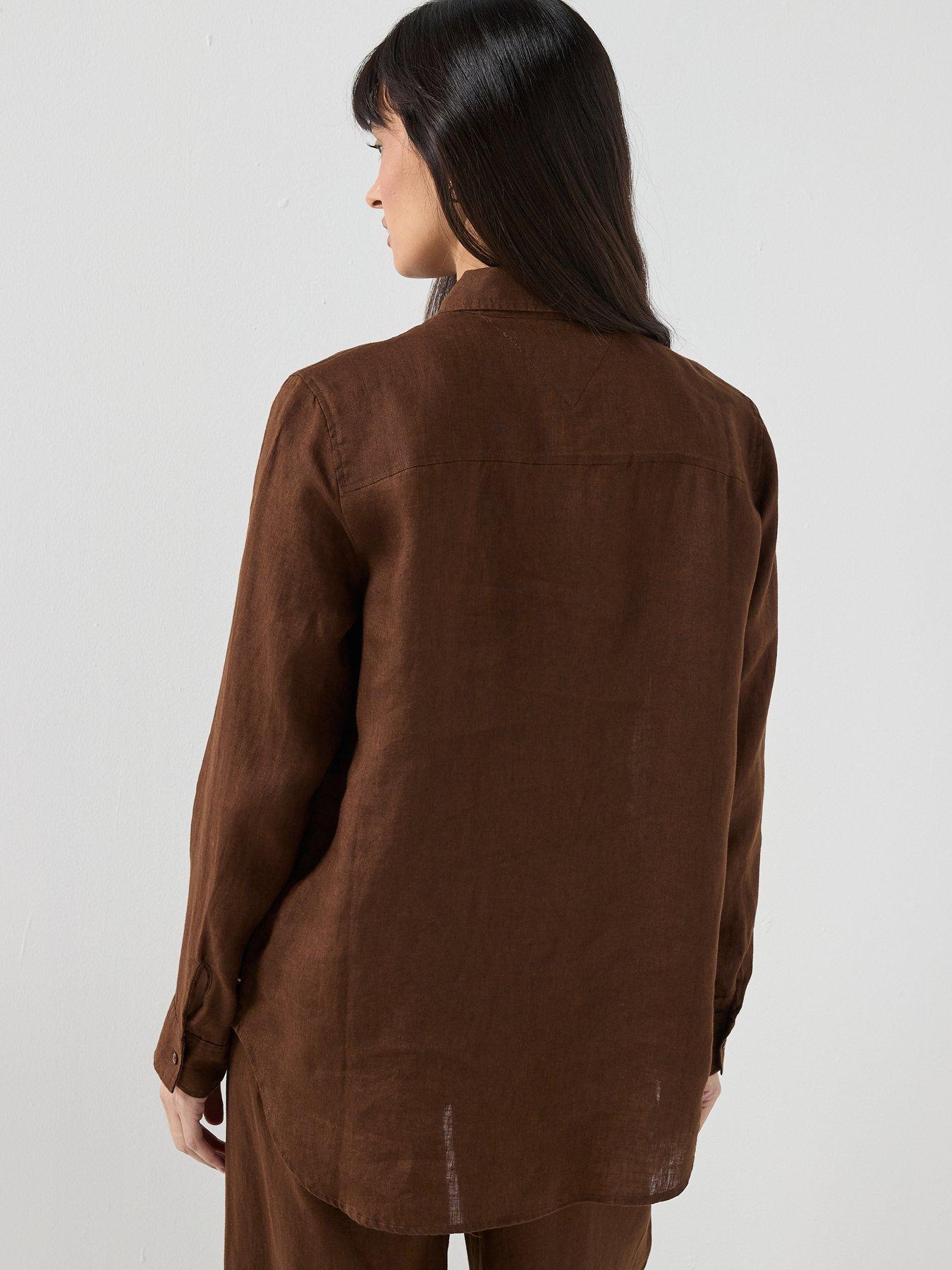 Image 2 of 6 of Tommy Hilfiger Ess Linen Relaxed Shirt - Brown