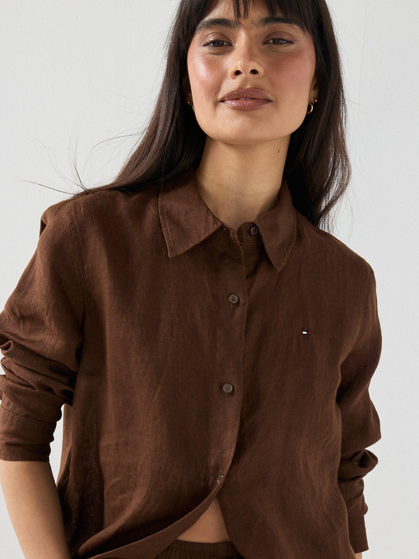 Image 4 of 6 of Tommy Hilfiger Ess Linen Relaxed Shirt - Brown