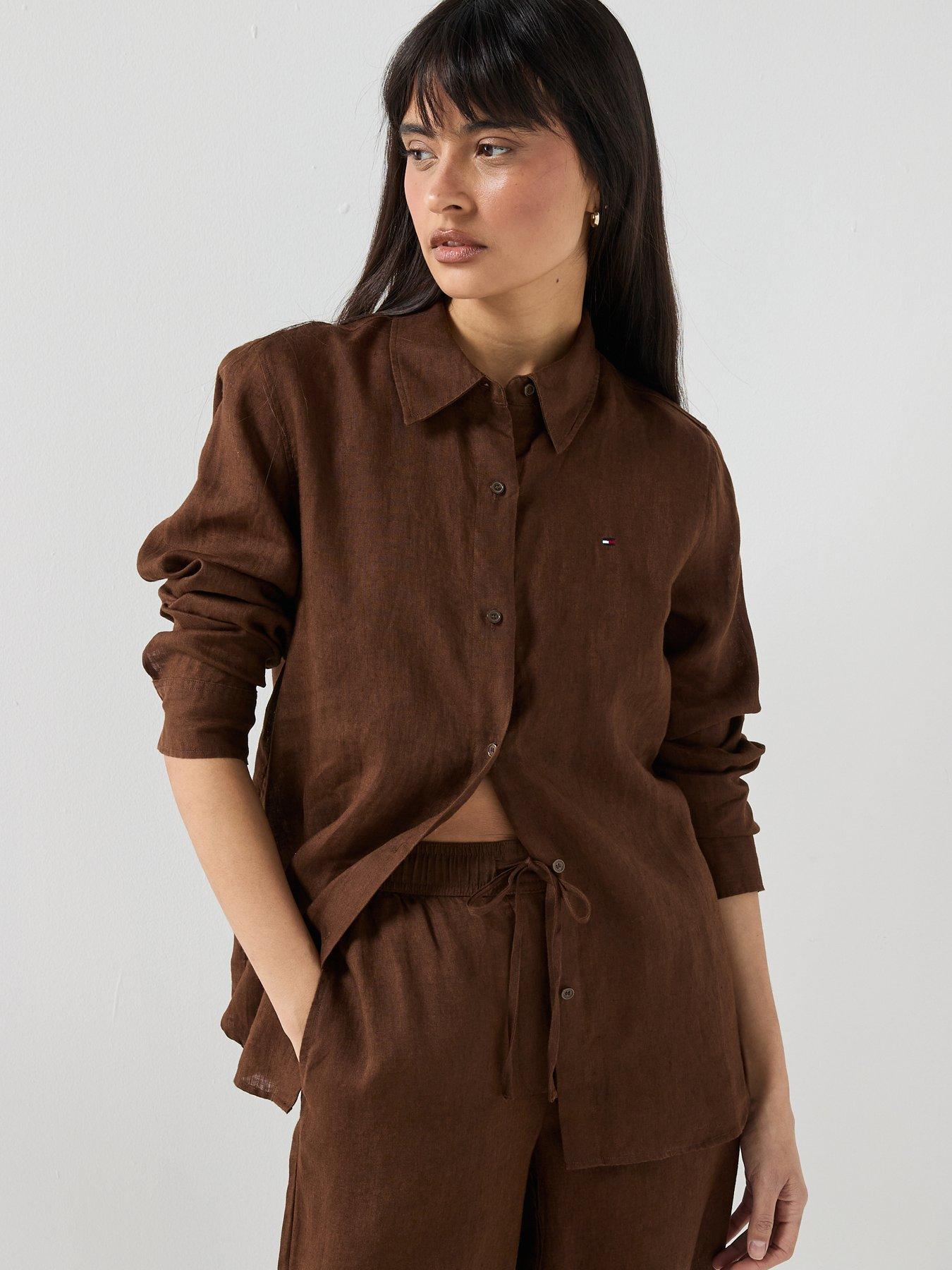 Image 5 of 6 of Tommy Hilfiger Ess Linen Relaxed Shirt - Brown