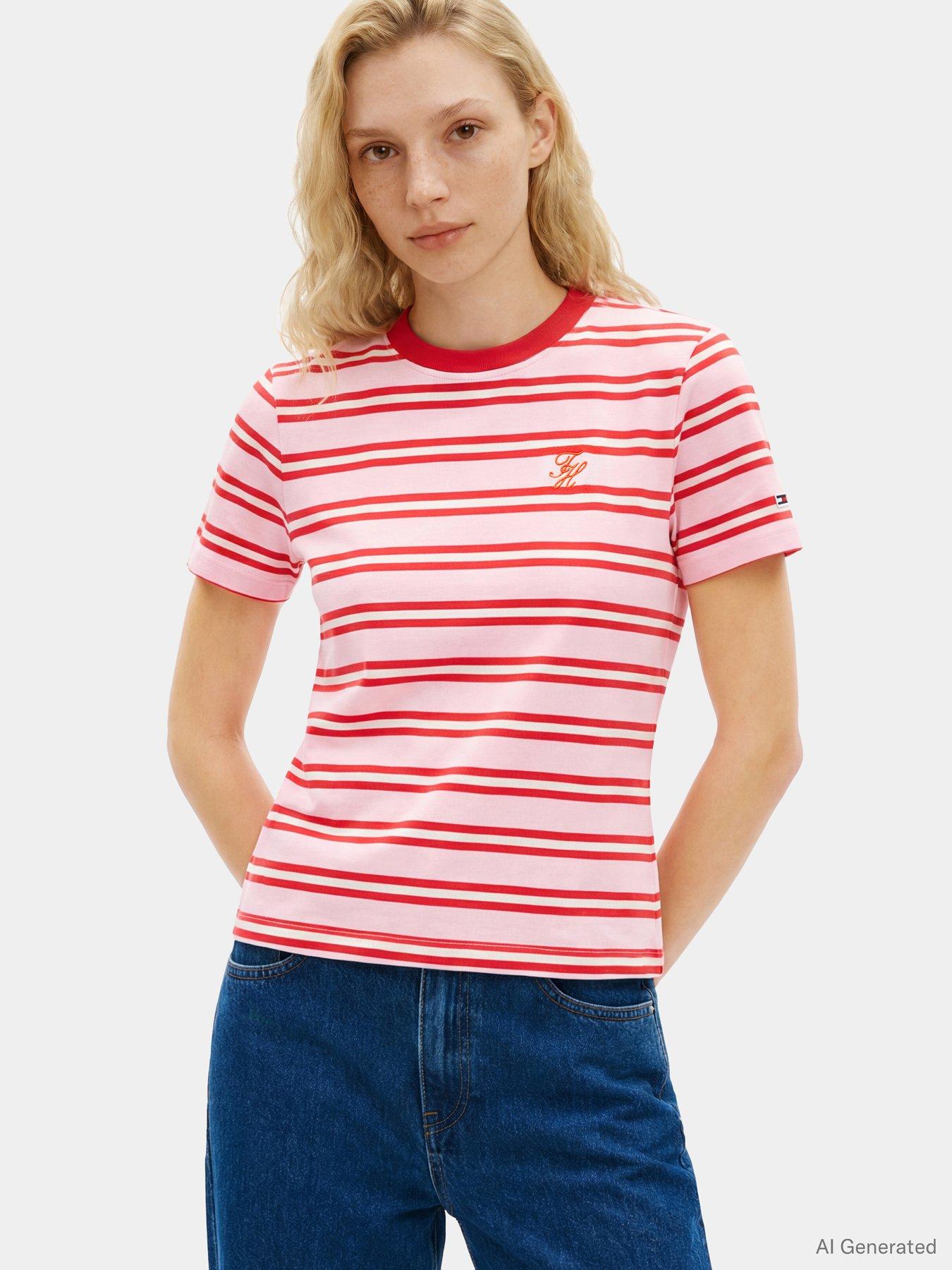 Image 1 of 5 of Tommy Hilfiger Script Stripe Short Sleeve Tee