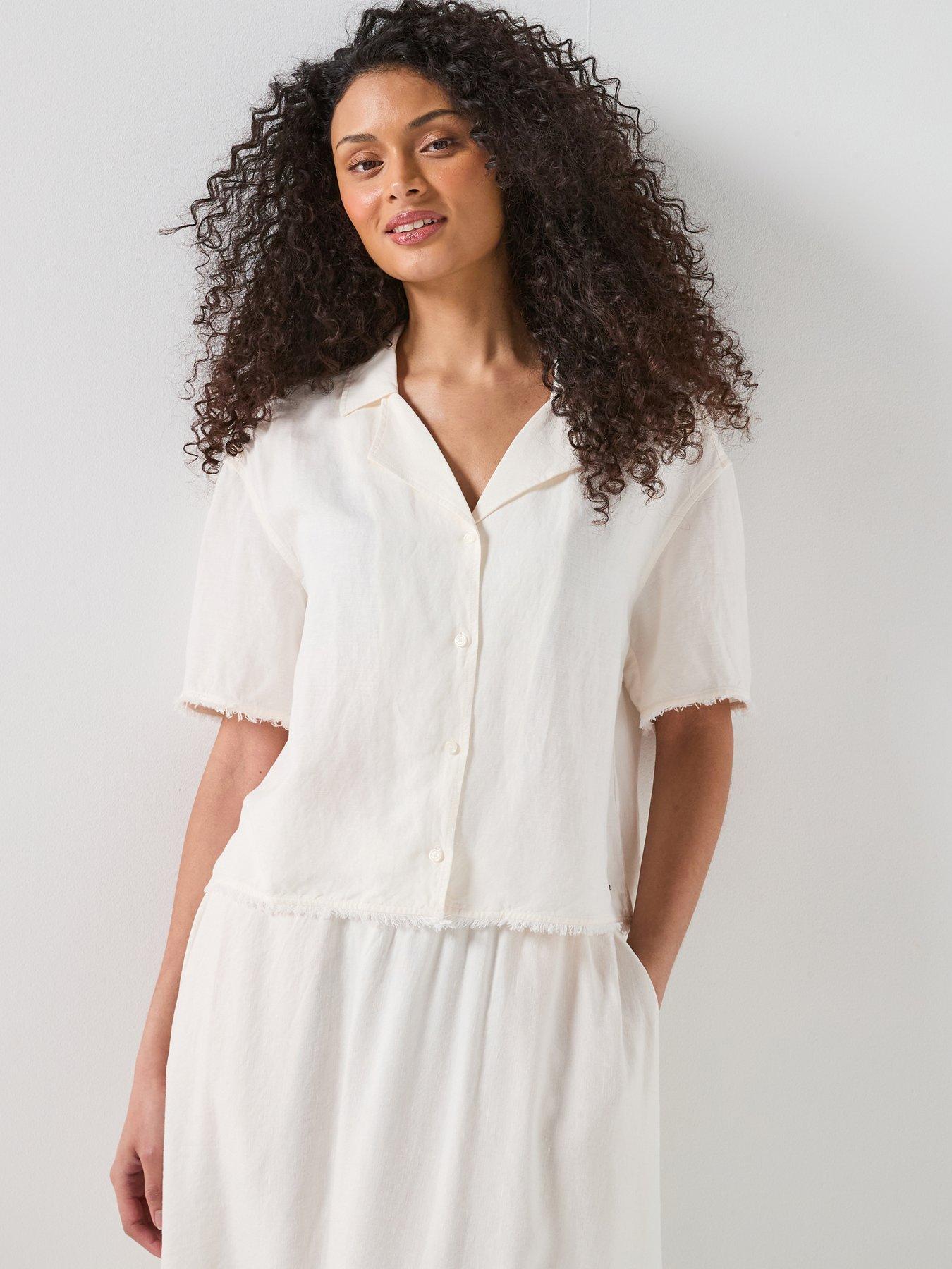 Tommy Hilfiger Frayed Linen Blend Shirt - White