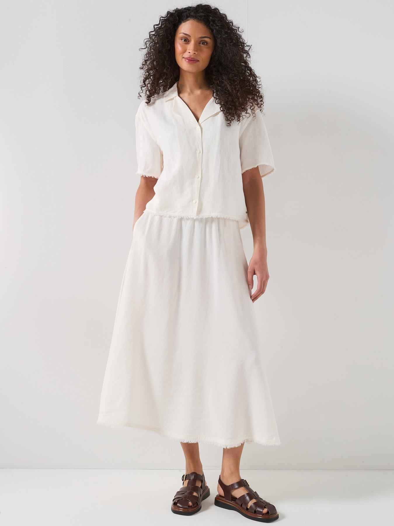 Image 3 of 6 of Tommy Hilfiger Frayed Linen Blend Shirt - White