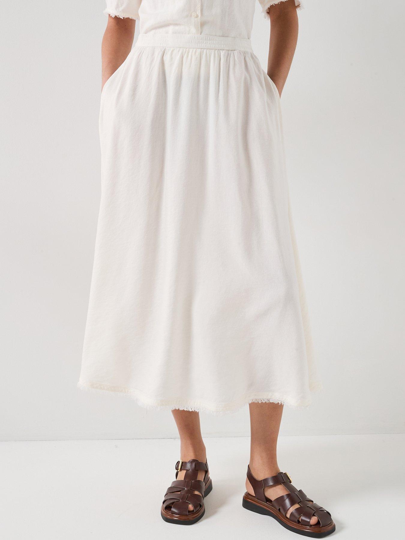 Tommy Hilfiger Linen Blend Volume Midi Skirt - White