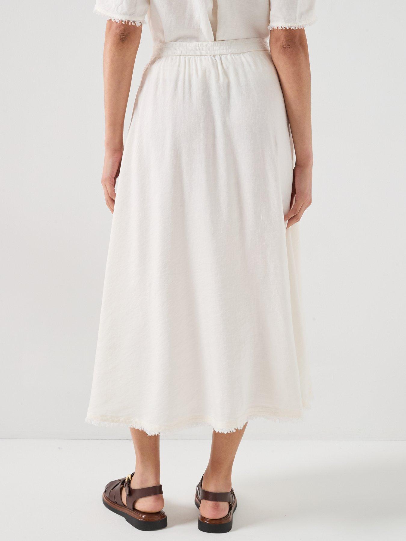 Image 2 of 6 of Tommy Hilfiger Linen Blend Volume Midi Skirt - White