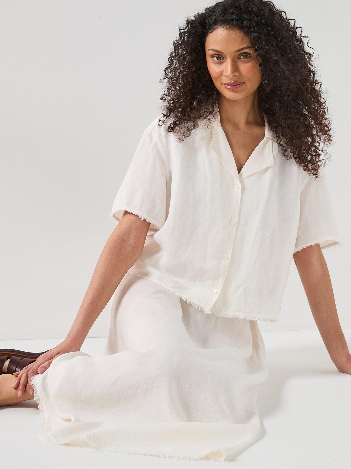 Image 4 of 6 of Tommy Hilfiger Linen Blend Volume Midi Skirt - White