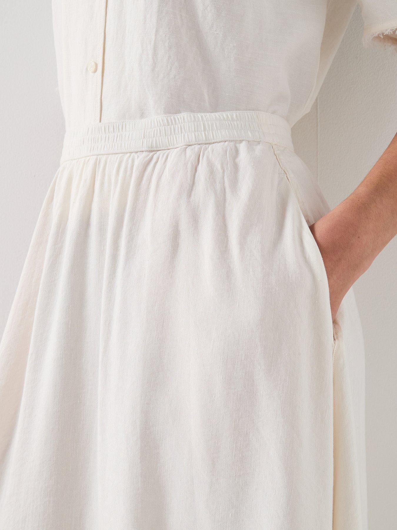 Image 5 of 6 of Tommy Hilfiger Linen Blend Volume Midi Skirt - White