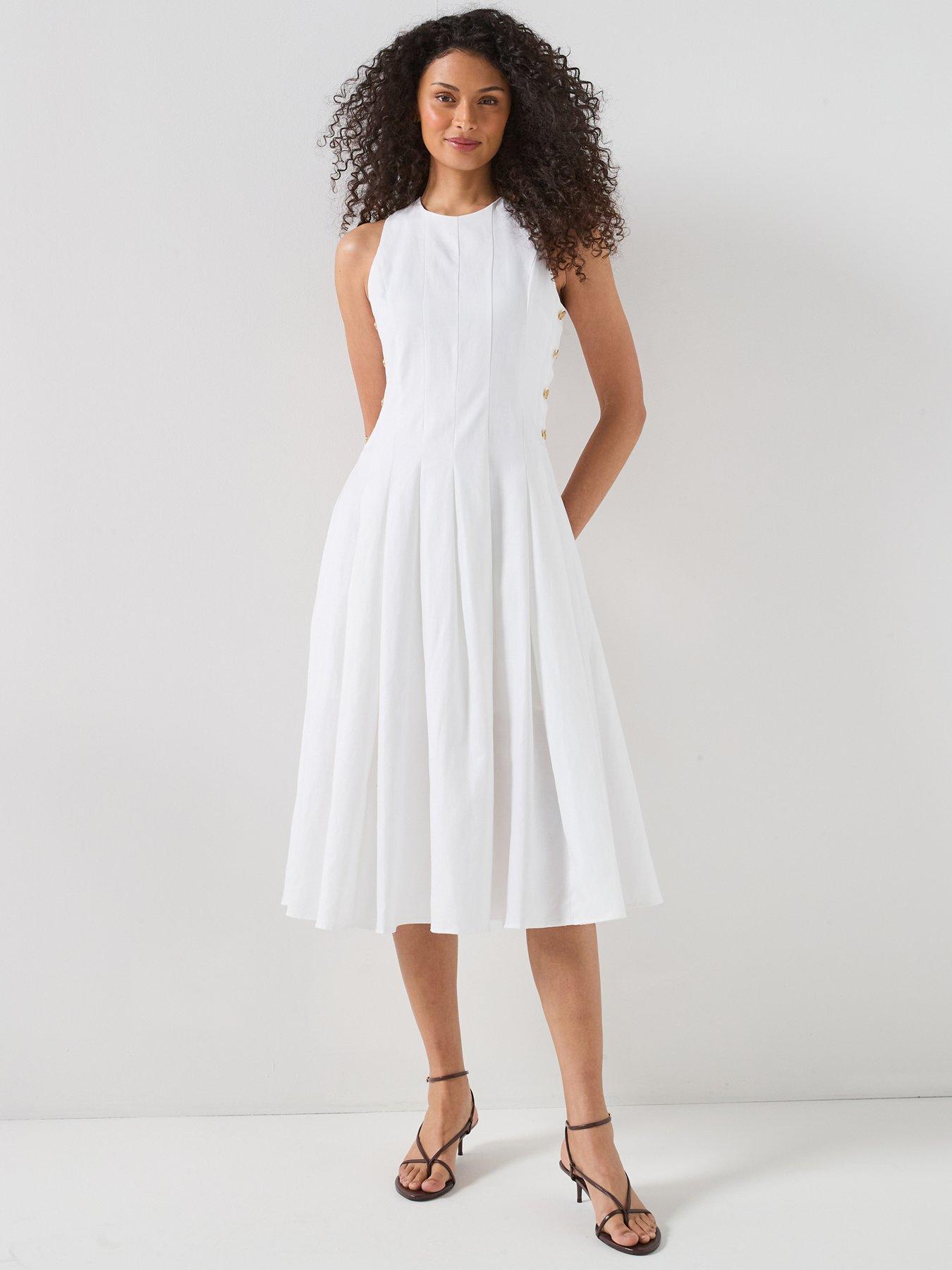 white skater midi dress Square Neck Ruched Bust Maxi Skater Dress In White Woven | EGO US