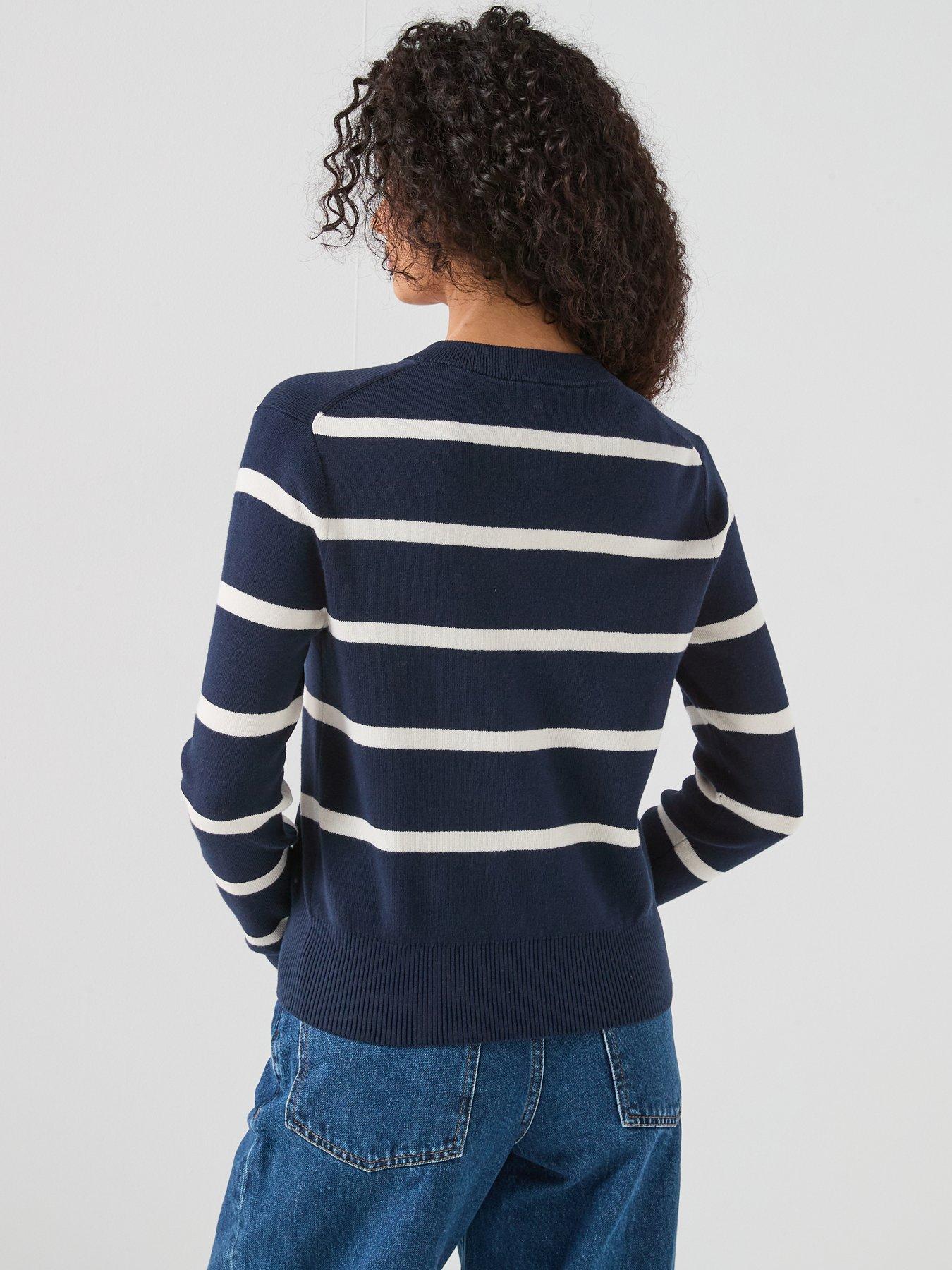 Image 2 of 6 of Tommy Hilfiger Crew Neck Long Sleeve Striped Cardigan - Navy