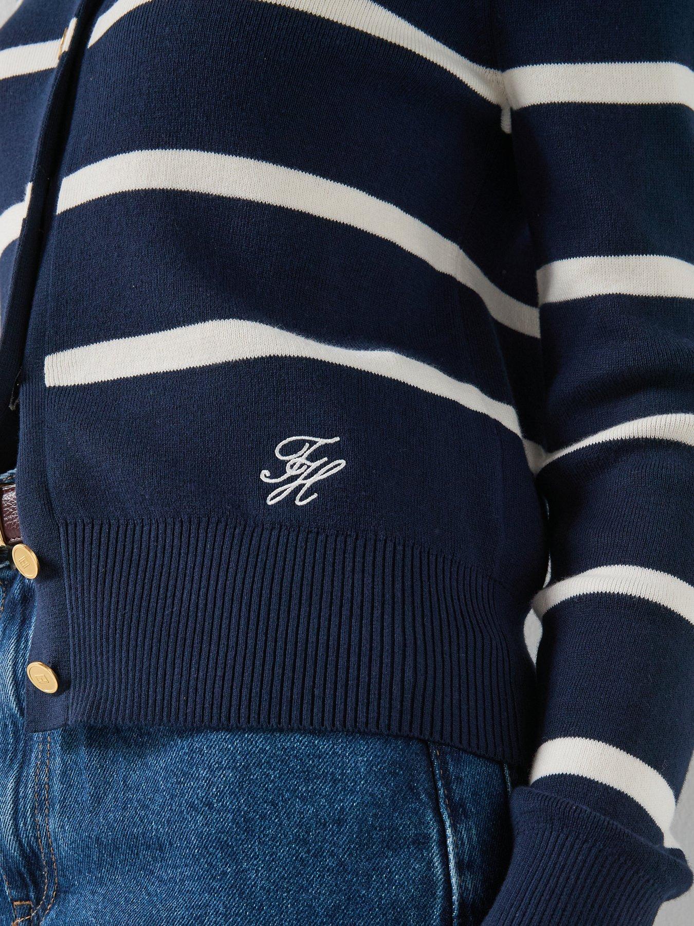 Image 5 of 6 of Tommy Hilfiger Crew Neck Long Sleeve Striped Cardigan - Navy