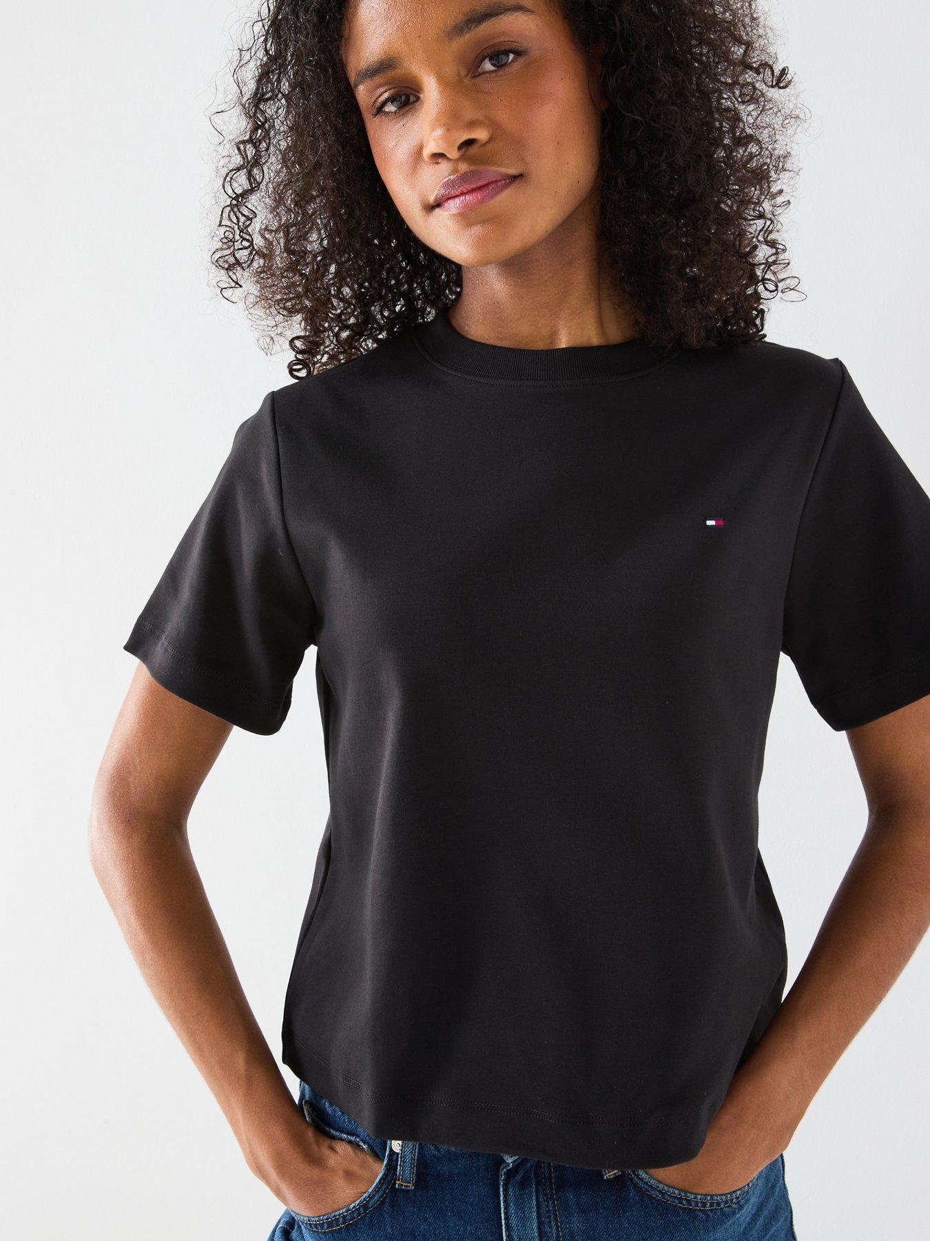 Image 4 of 5 of Tommy Hilfiger Boxy Interlock Crew Neck T-Shirt - Black