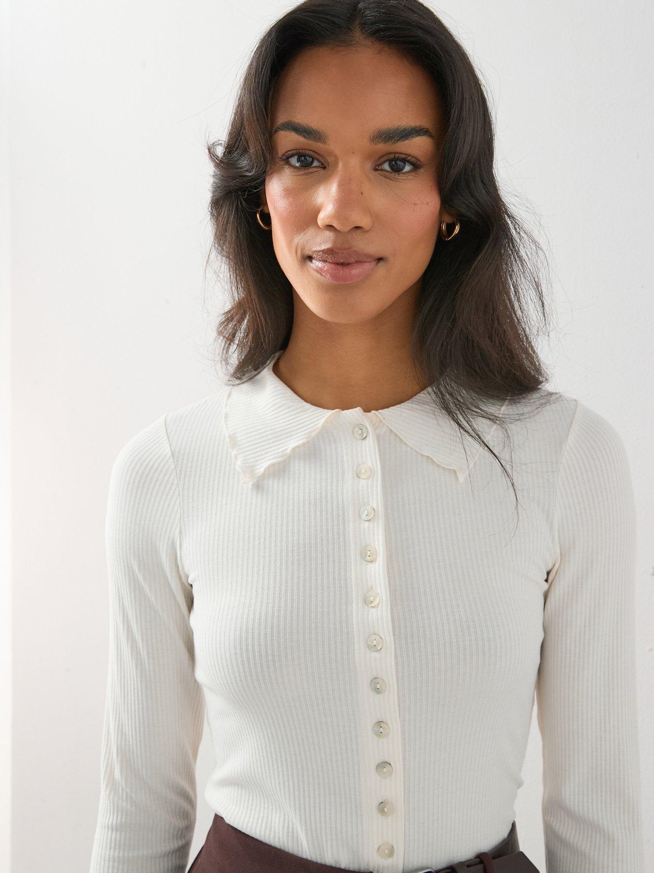 The Very Collection Long Sleeve Collar Frill Detail Top - Cream