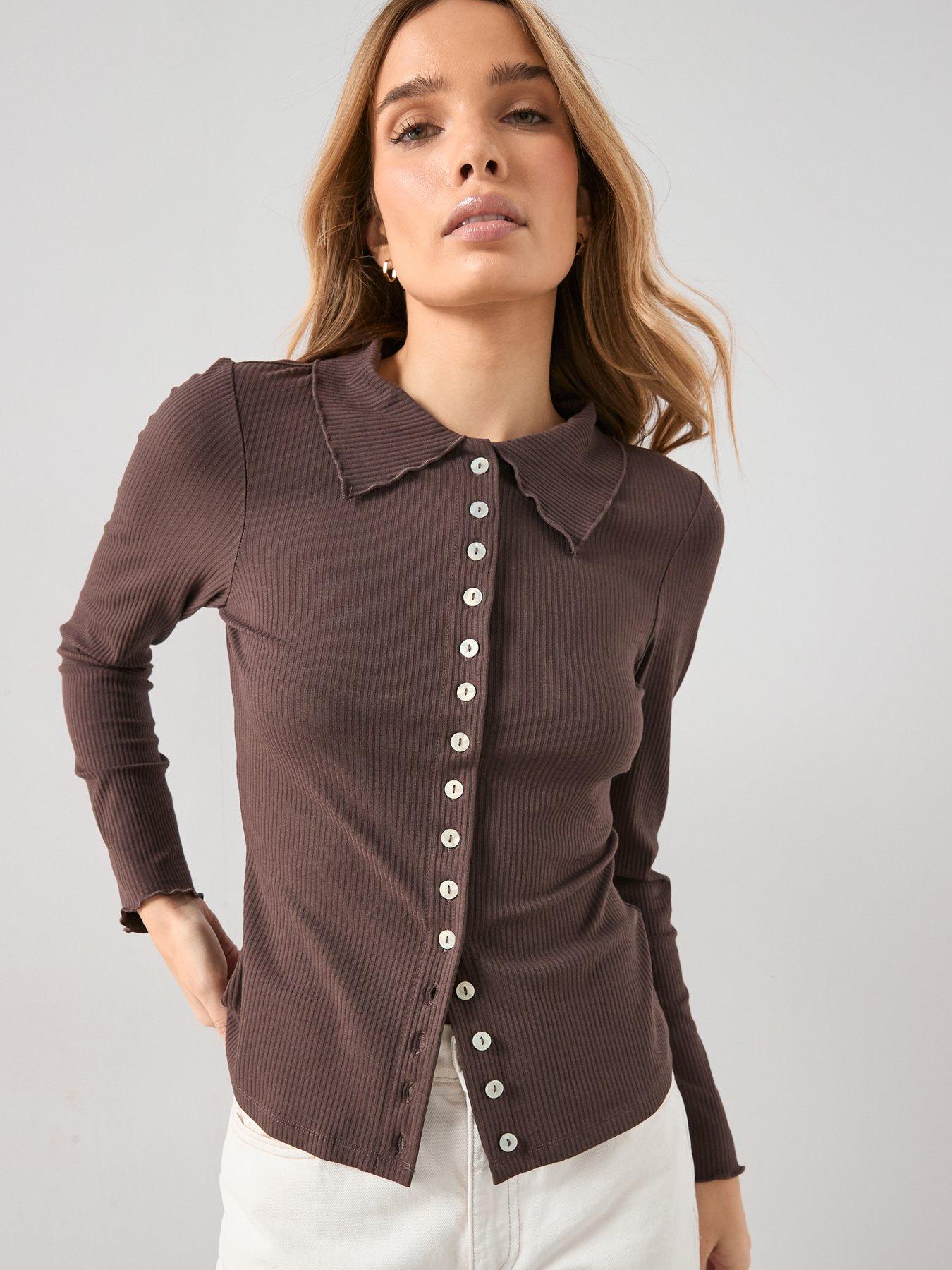 the-very-collection-long-sleeve-collar-frill-detail-top-brownfront