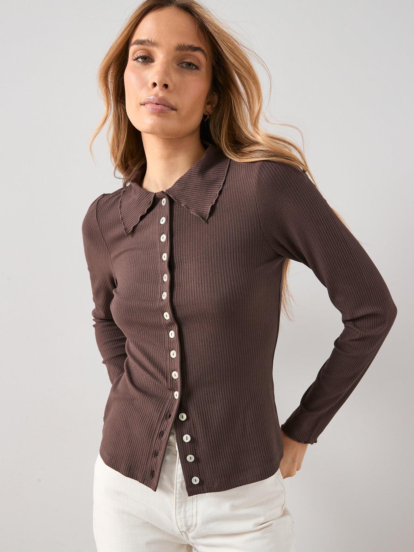 the-very-collection-long-sleeve-collar-frill-detail-top-browndetail