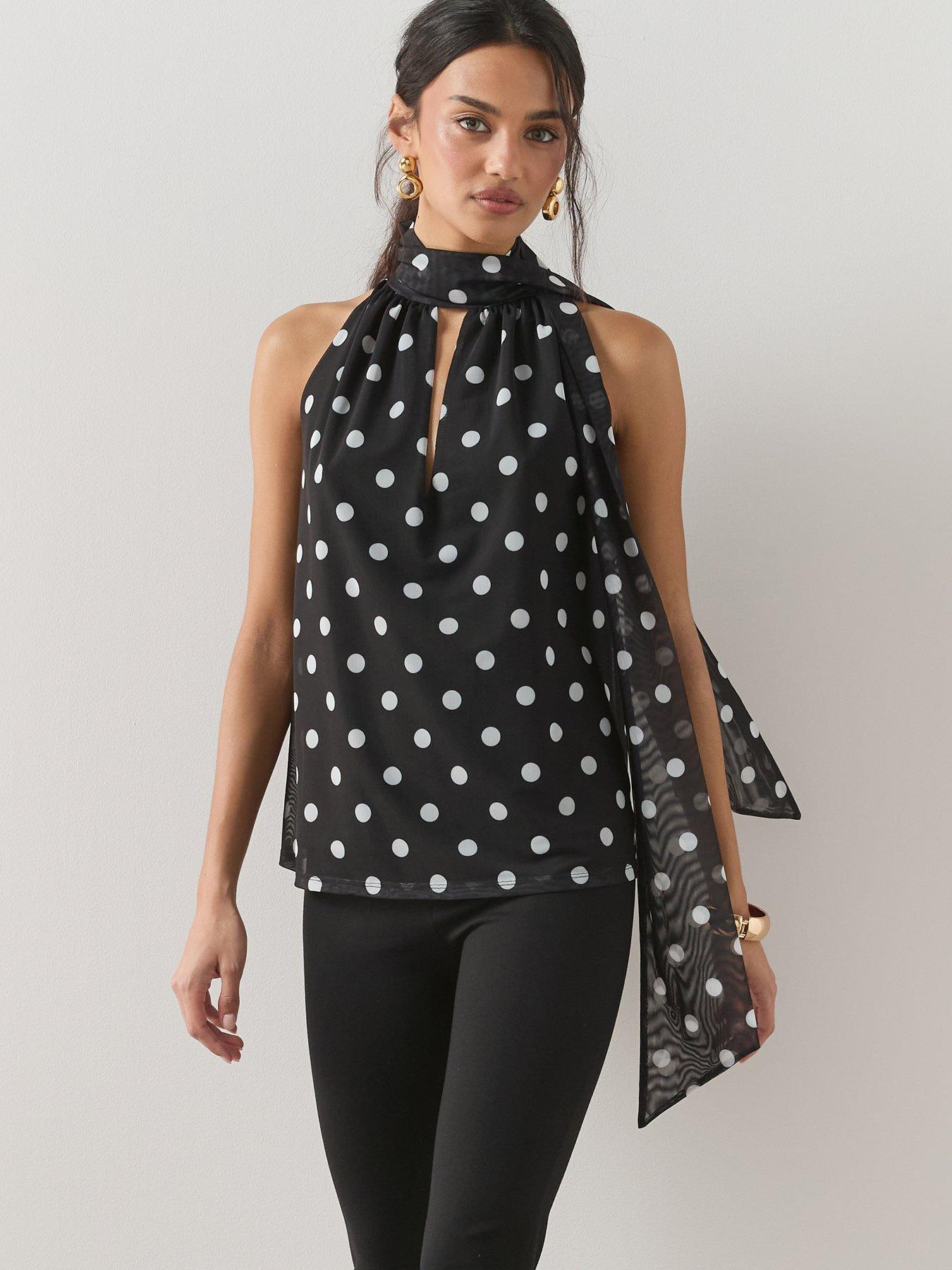 the-very-collection-scarf-neck-spot-top-blackfront
