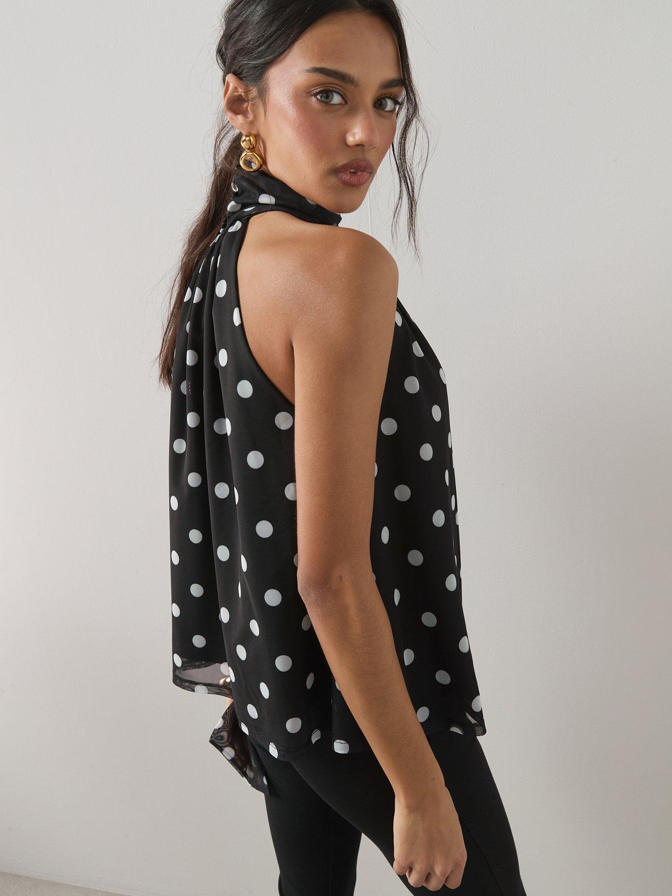 the-very-collection-scarf-neck-spot-top-blackstillFront