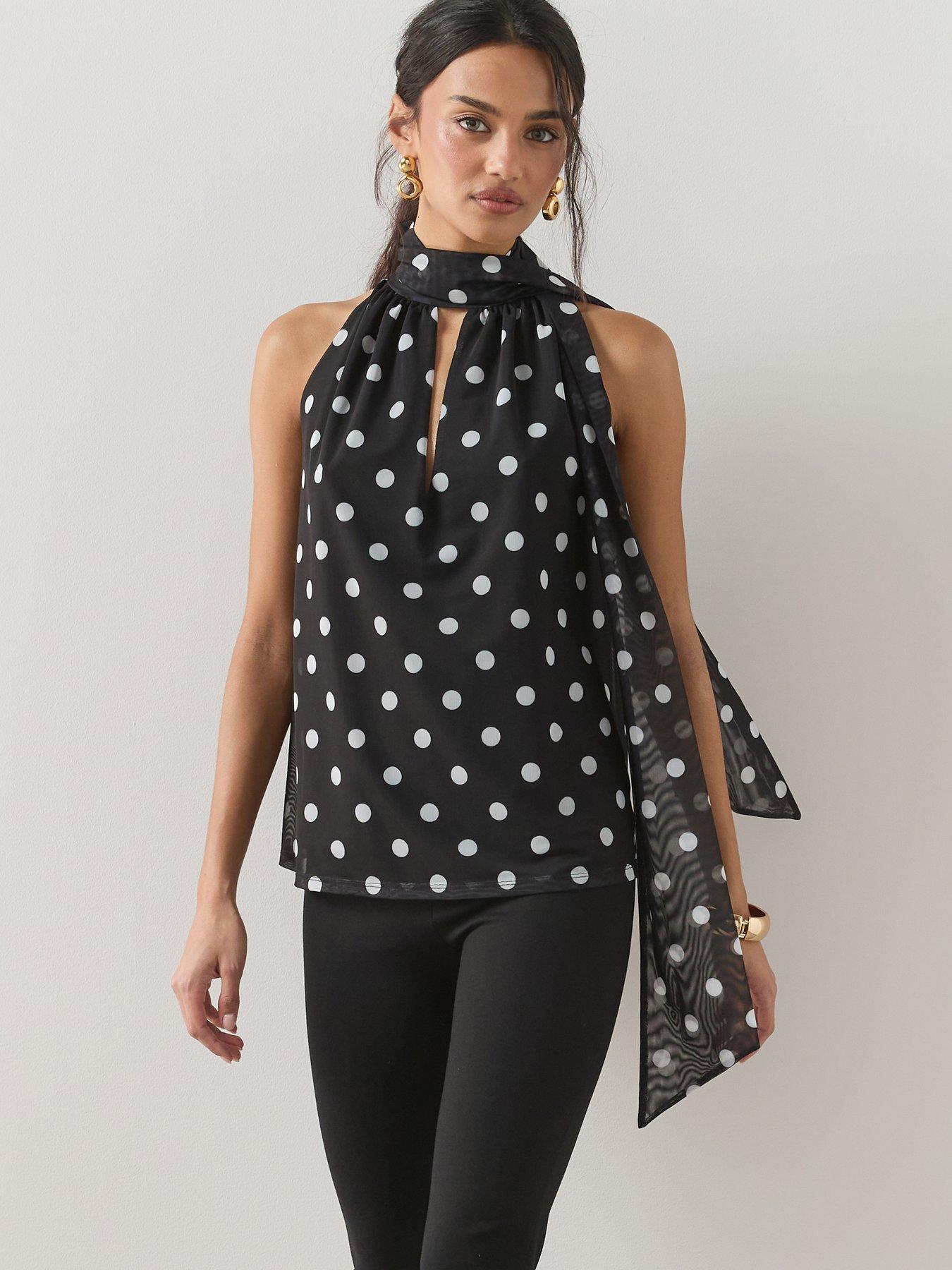 The Very Collection Scarf Neck Spot Top - Black | Very Ireland