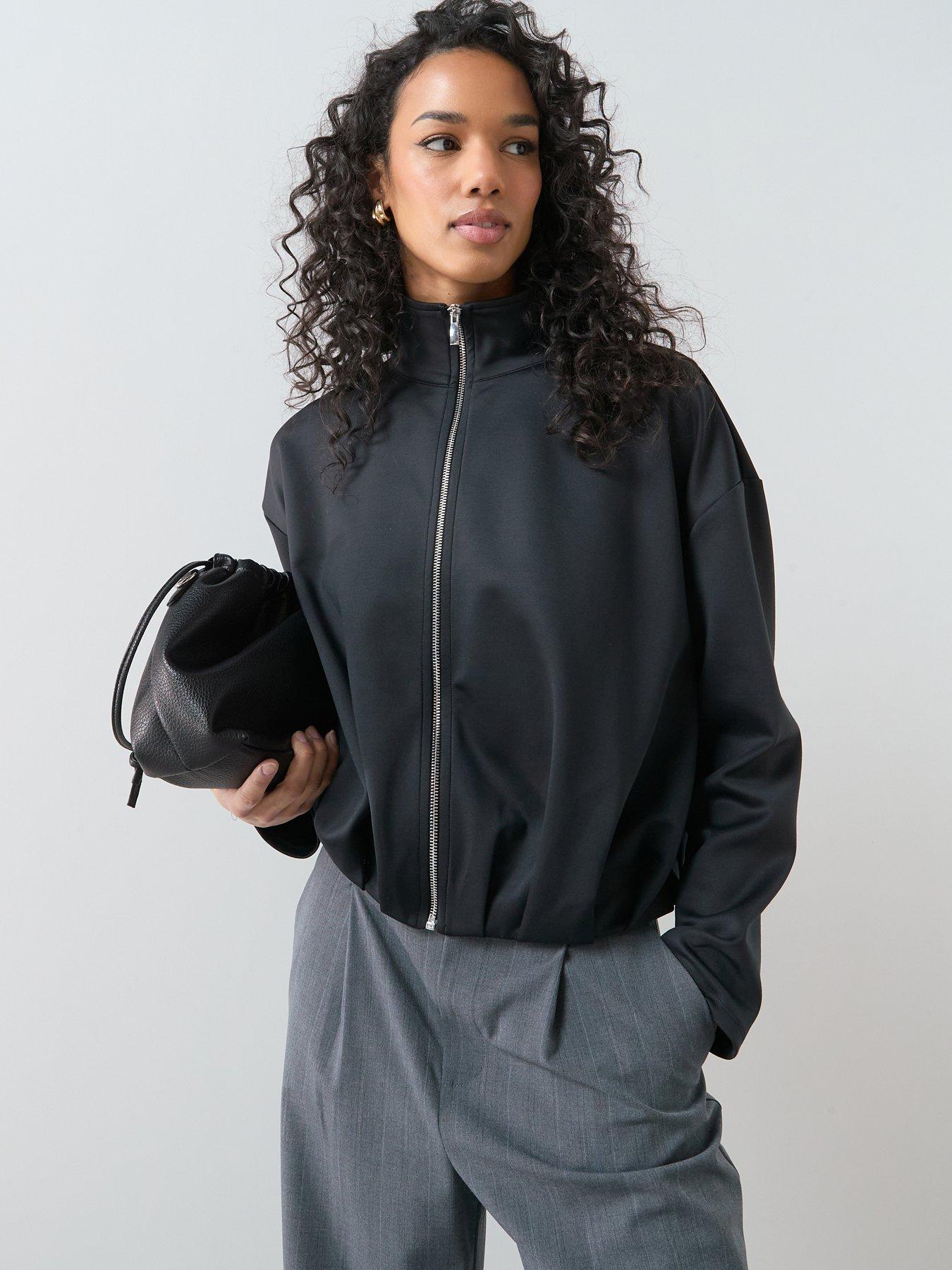 the-very-collection-zip-up-funnel-neck-bubble-hem-jacket-blackfront