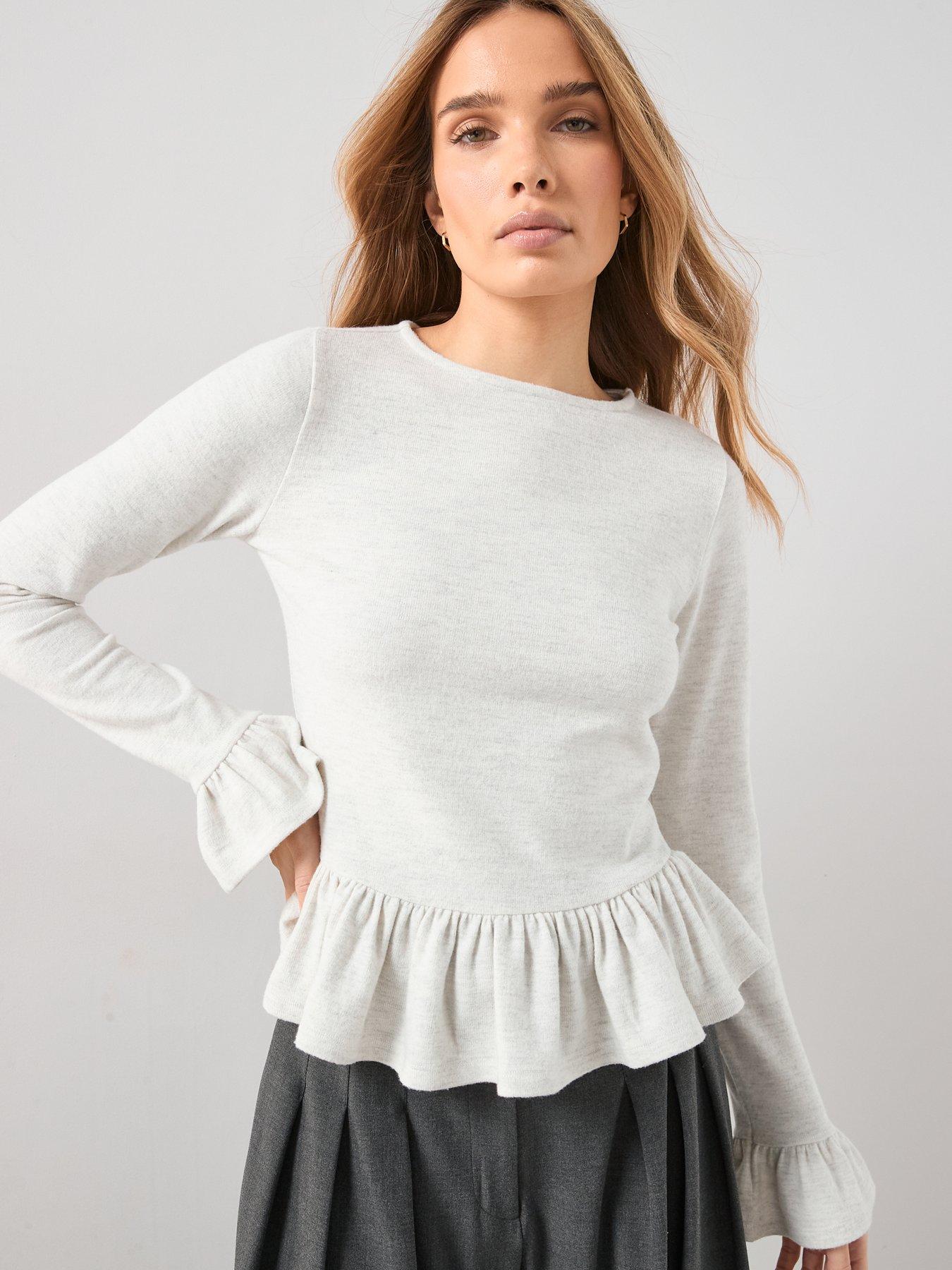 Image 1 of 6 of The Very Collection Peplum Long Sleeve Top - Oatmeal