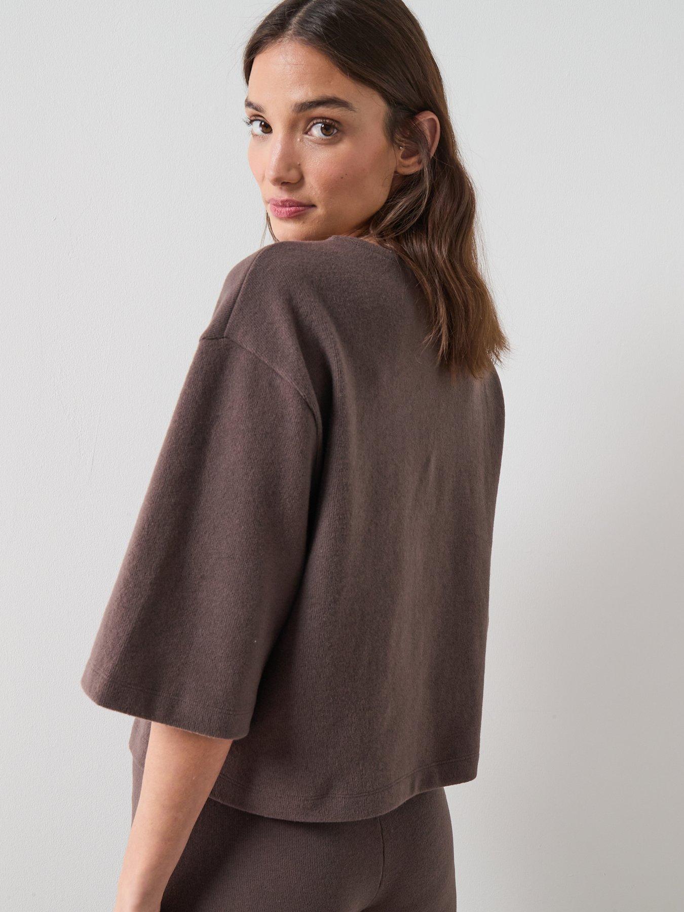 the-very-collection-button-through-short-sleeve-top-brownstillFront