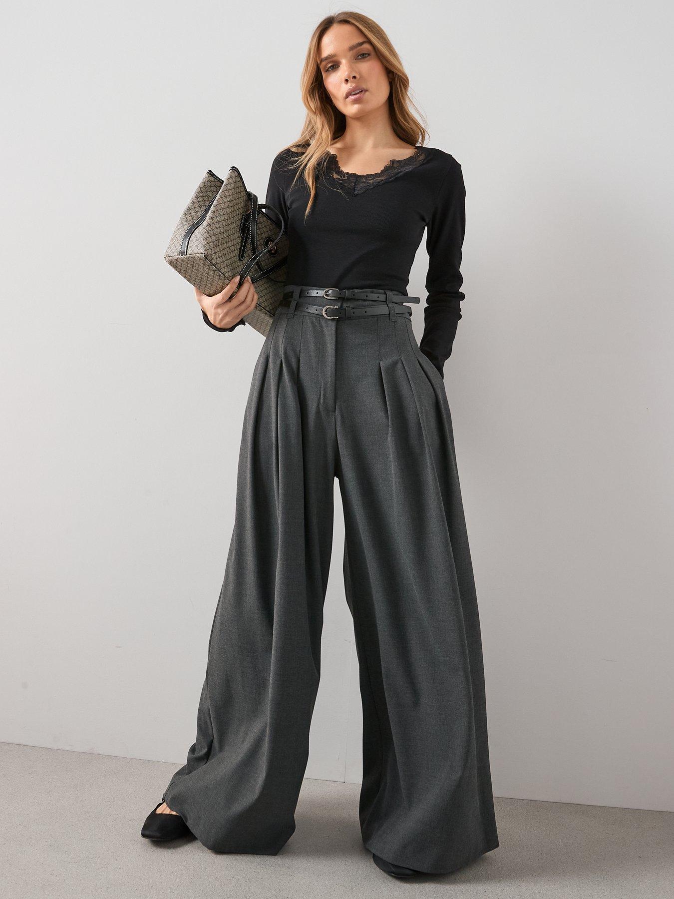 Image 3 of 6 of The Very Collection Lace Trim V Neck Top - Black