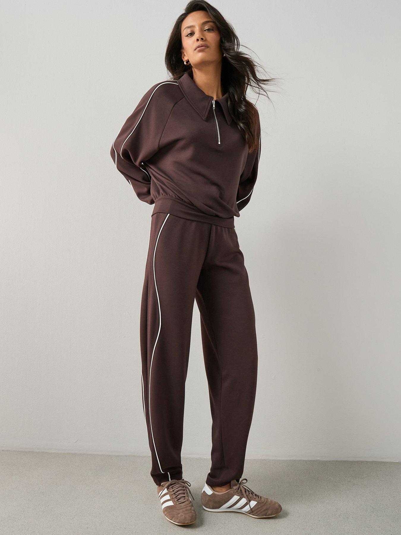 Image 1 of 7 of The Very Collection Piping Detail Jogger Co-Ord - Brown
