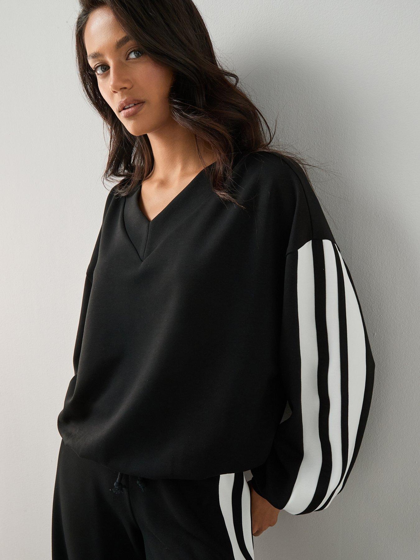 Image 1 of 6 of The Very Collection V Neck Side Stripe Co-Ord Top - Black