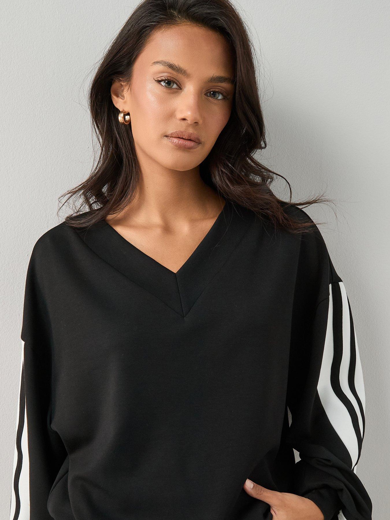 Image 4 of 6 of The Very Collection V Neck Side Stripe Co-Ord Top - Black