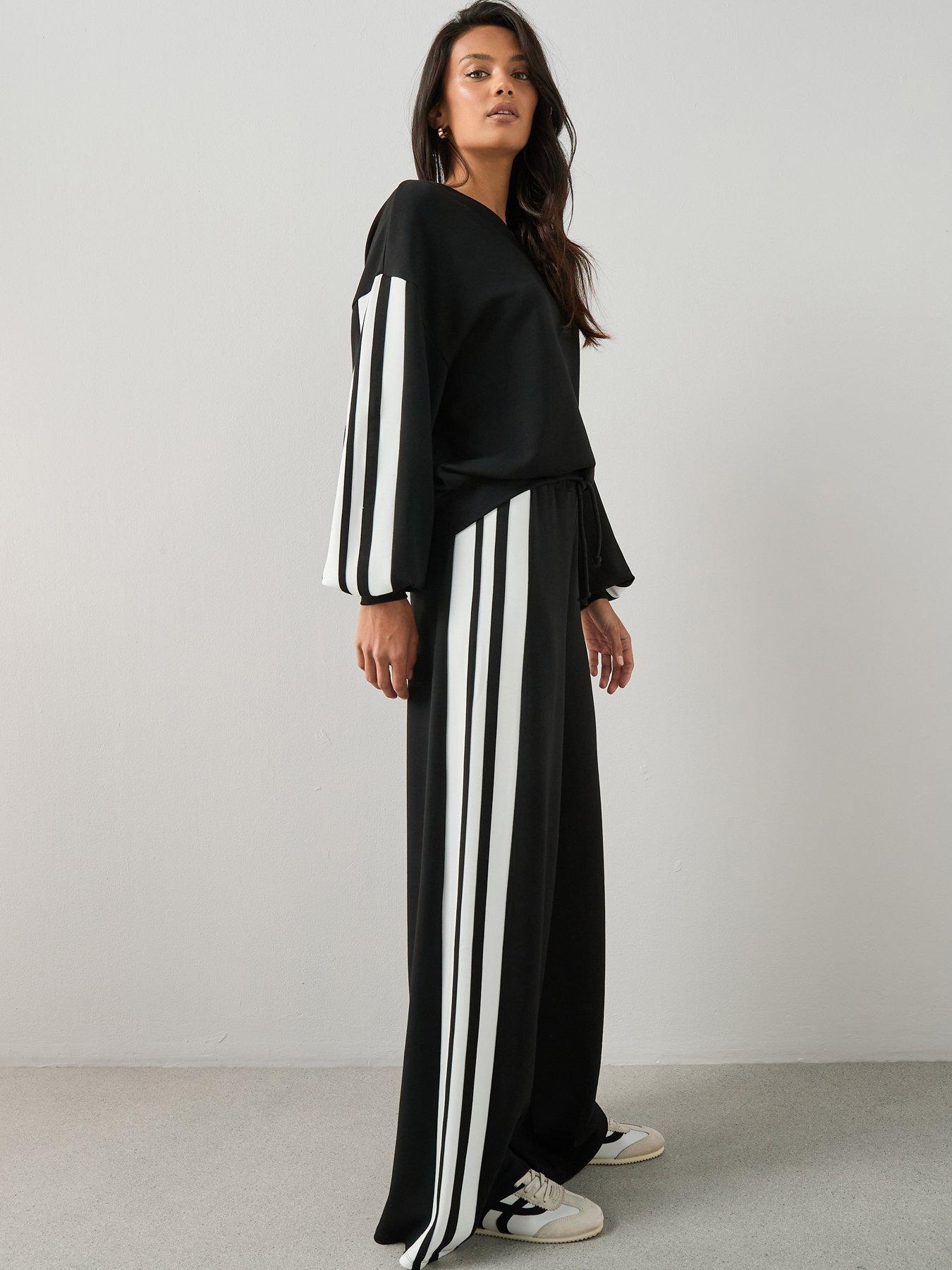 Image 1 of 6 of The Very Collection Side Stripe Wide Leg Trouser Co-Ord - Black