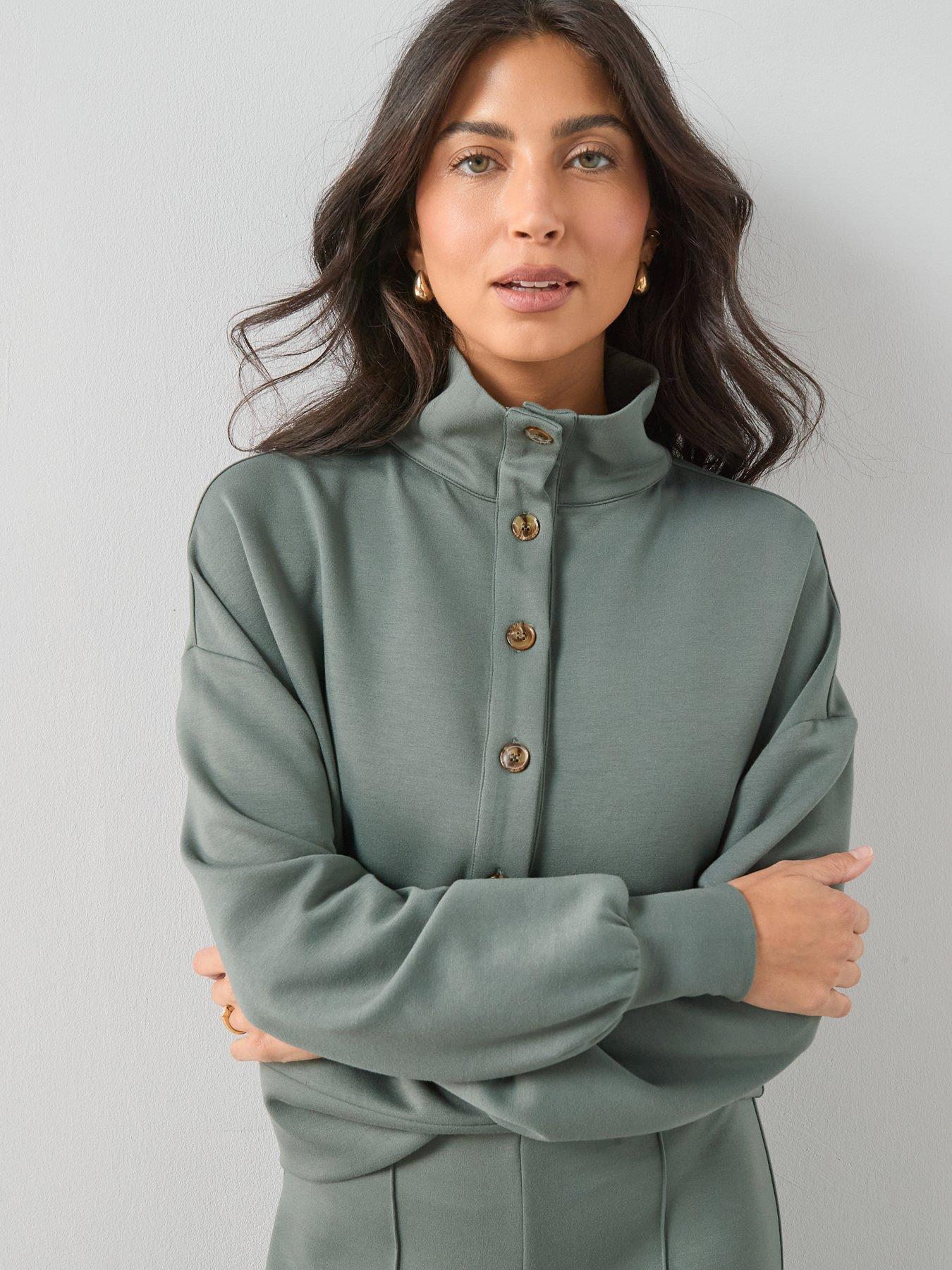Image 1 of 6 of The Very Collection Funnel Neck Soft Touch Modal Top Co-Ord - Green
