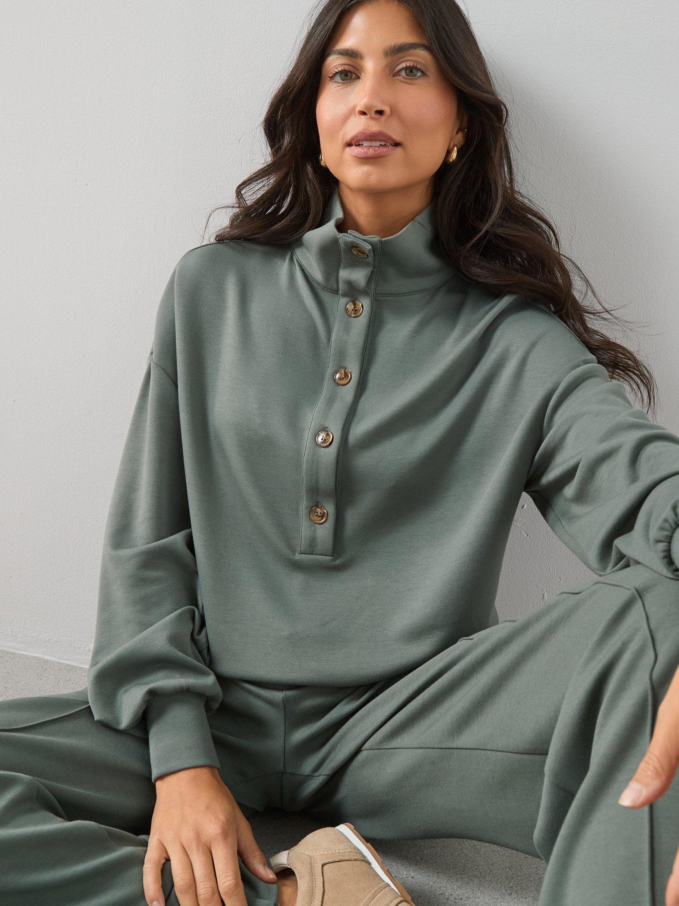 Image 5 of 6 of The Very Collection Funnel Neck Soft Touch Modal Top Co-Ord - Green