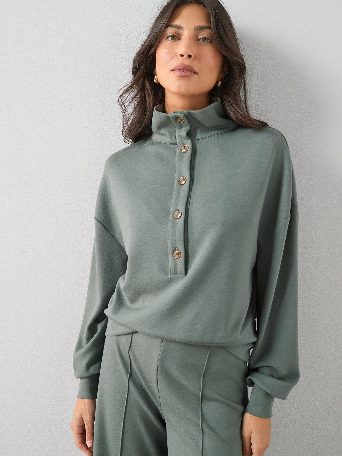 Image 6 of 6 of The Very Collection Funnel Neck Soft Touch Modal Top Co-Ord - Green