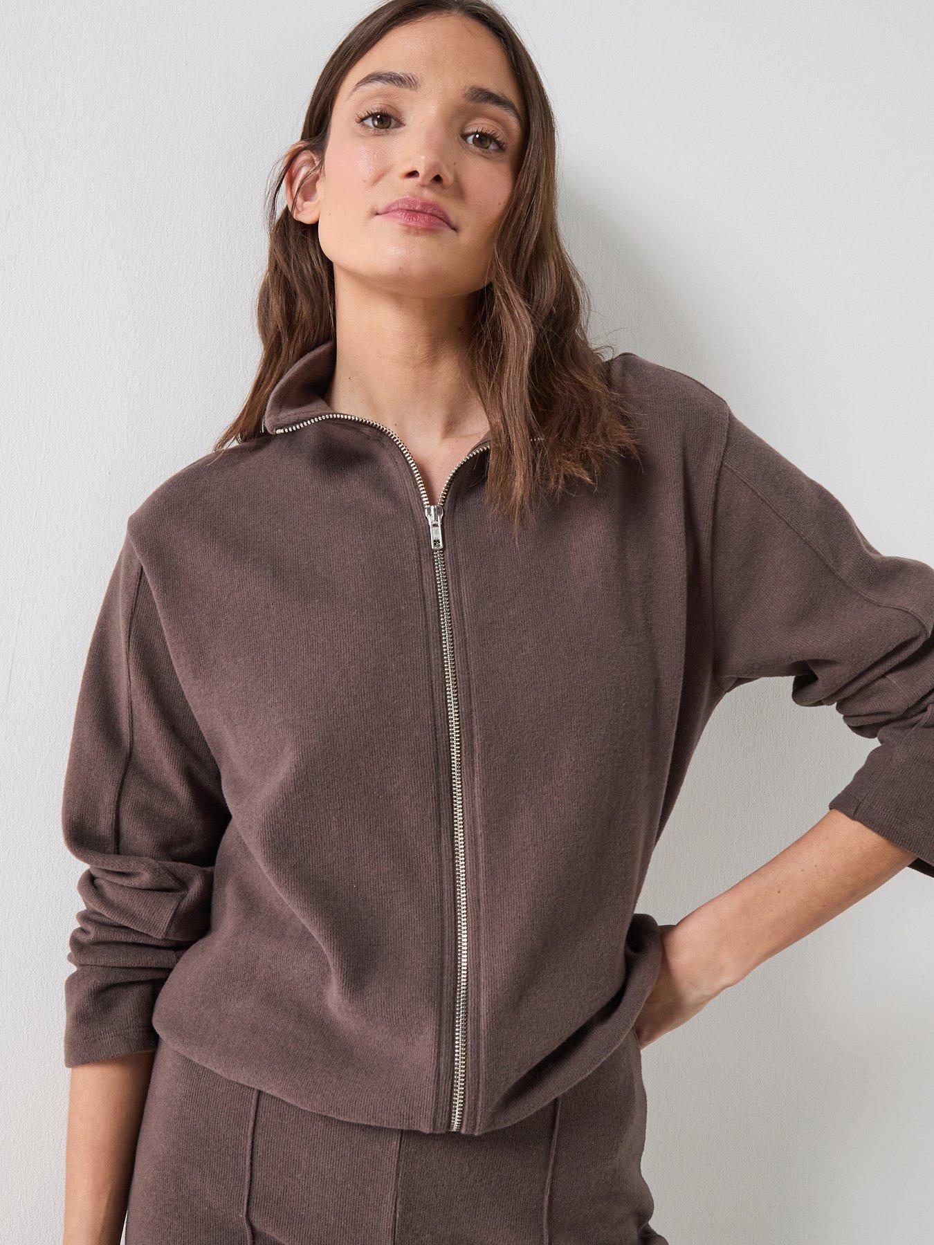 Image 3 of 7 of The Very Collection Zip Up Funnel Neck Jacket - Brown