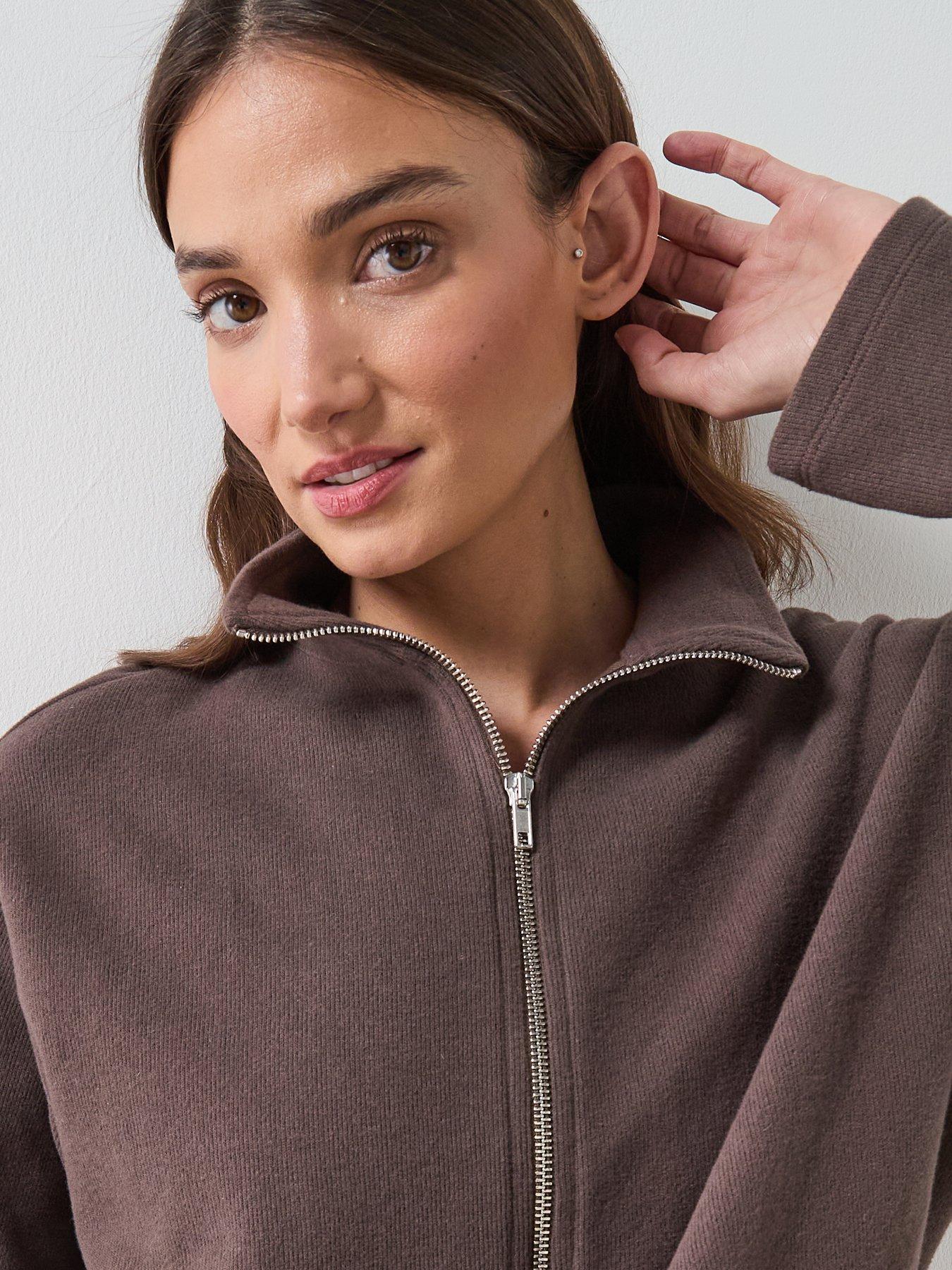 Image 6 of 7 of The Very Collection Zip Up Funnel Neck Jacket - Brown