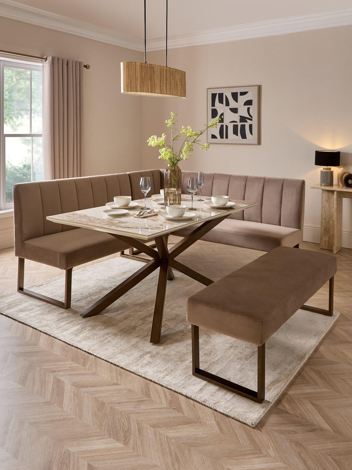 Very Home Valetta Velvet 160 cm Dining Table  &  Bench Dining Set - Mink/Bronze