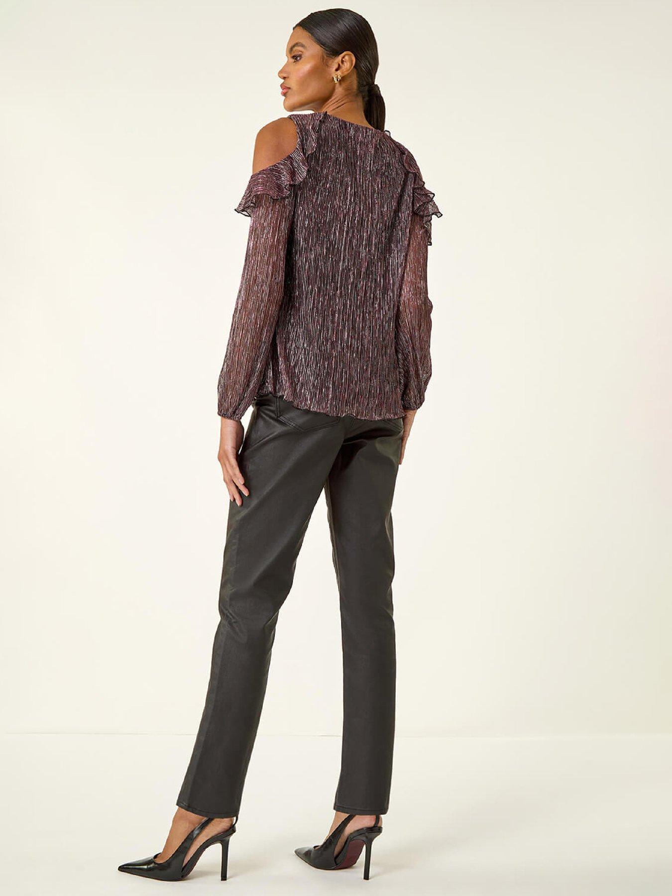 roman-shimmer-cold-shoulder-plisse-top-pinkstillFront