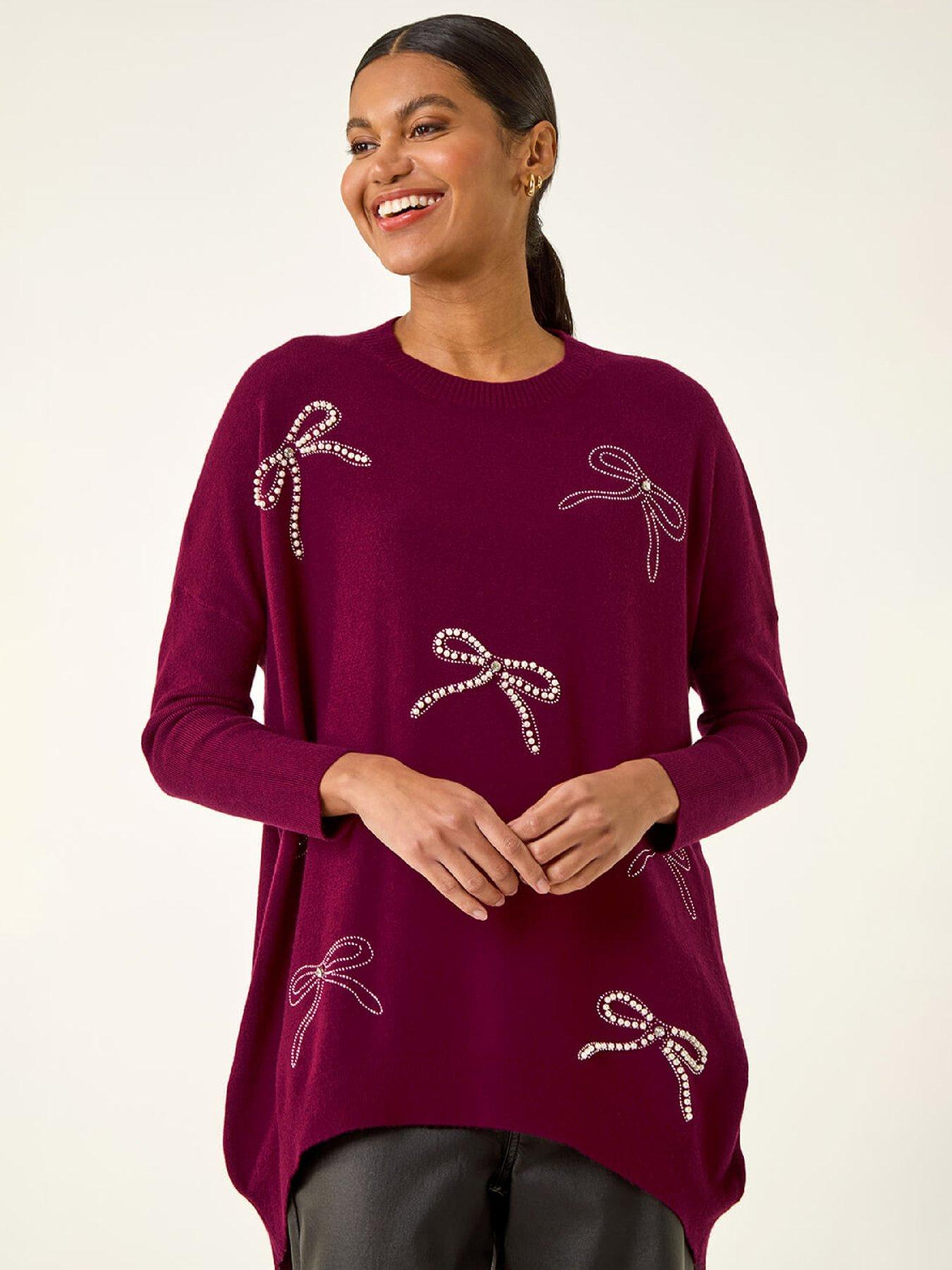 roman-embellished-bow-knit-jumper-maroonfront