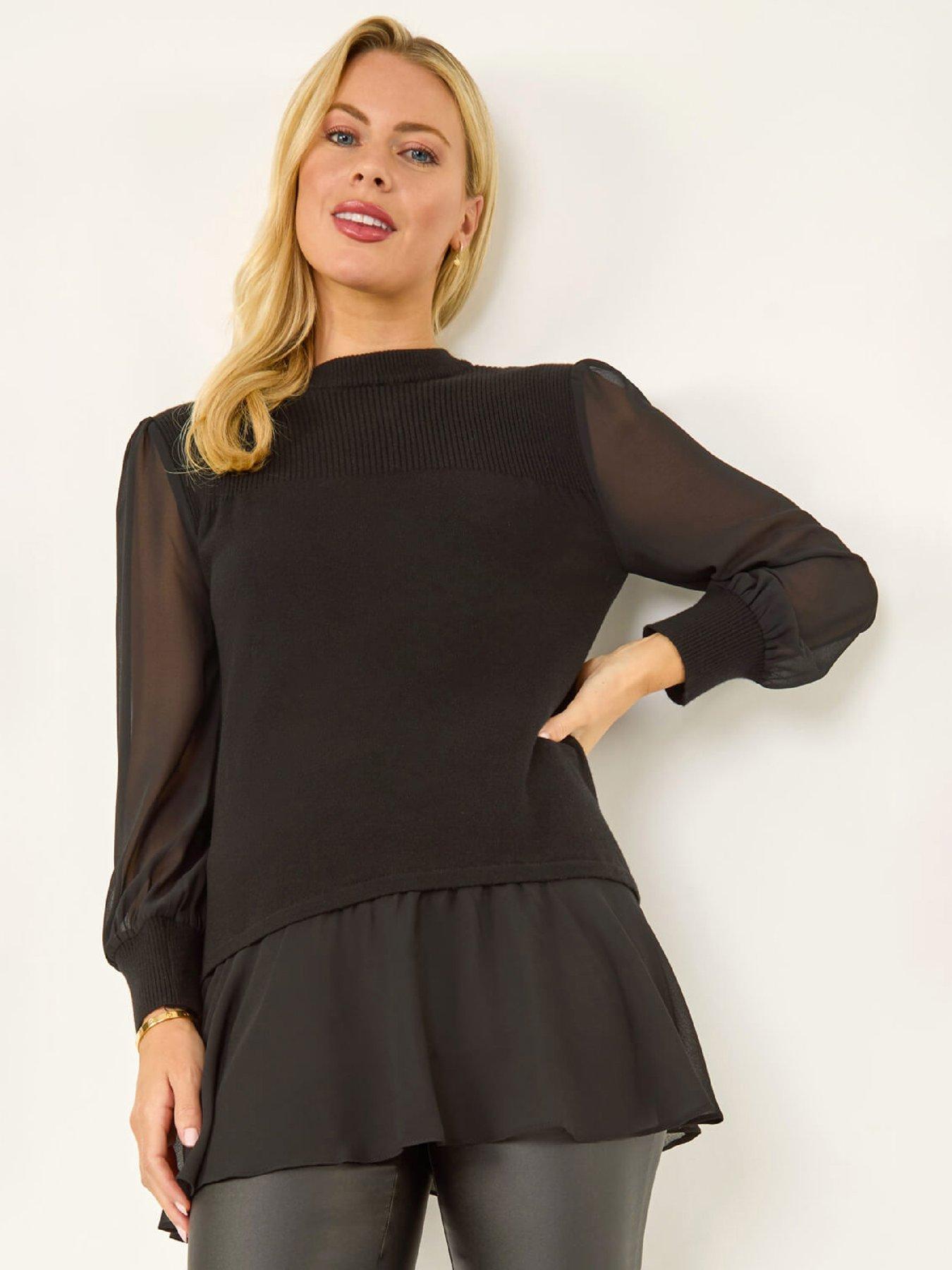 roman-petite-contrast-chiffon-knit-jumper-blackfront