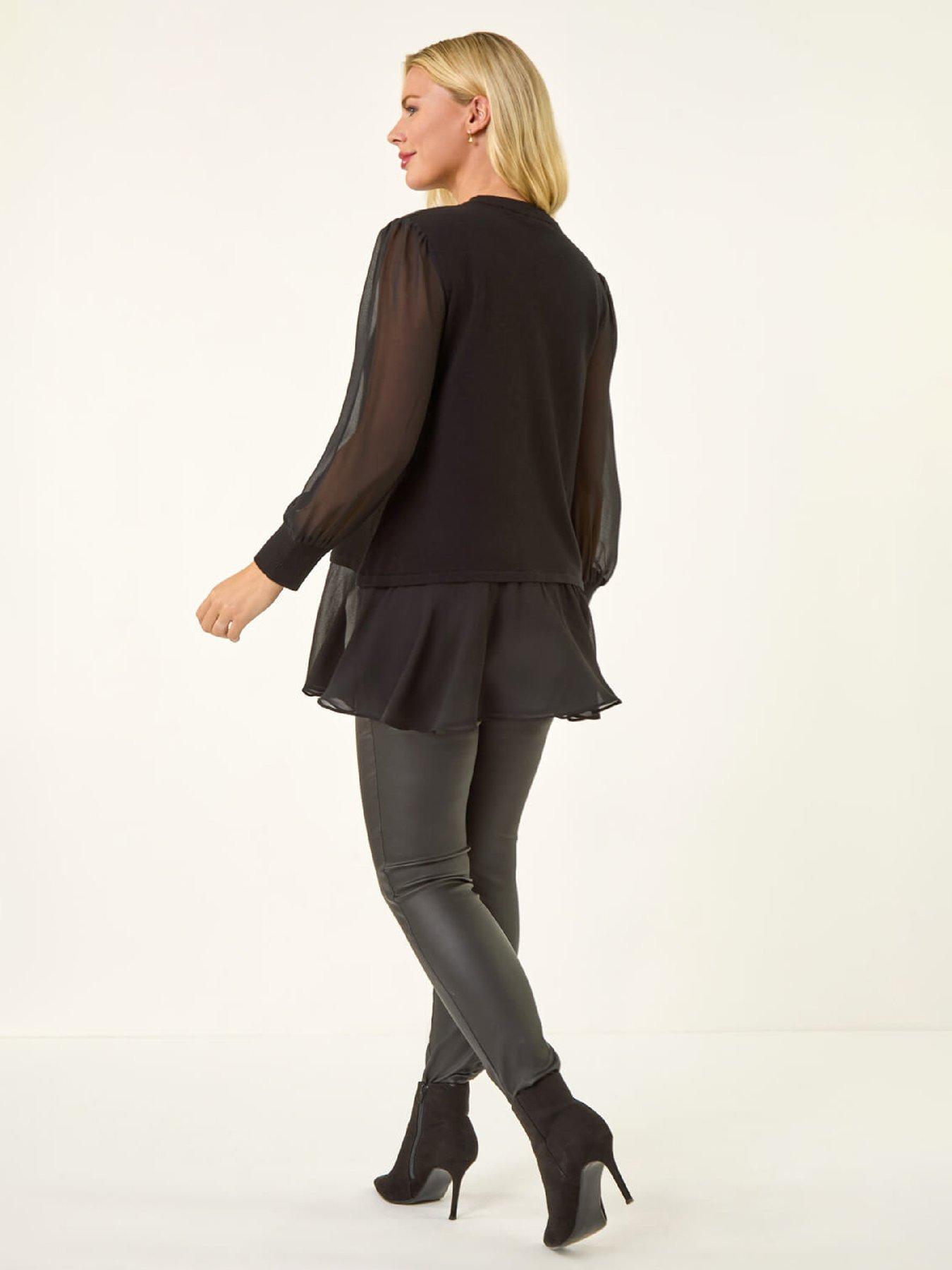 roman-petite-contrast-chiffon-knit-jumper-blackstillFront