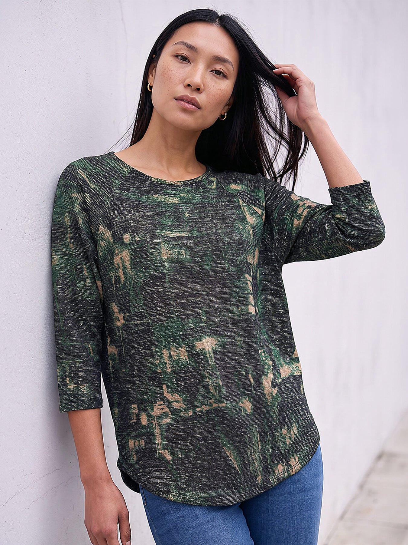 Roman Textured Printed Stretch Top - Green