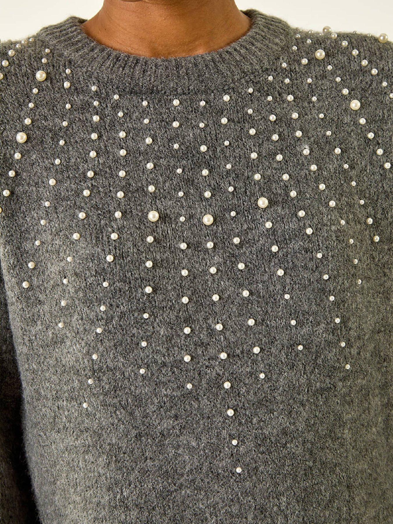 Image 5 of 5 of Roman Faux Pearl Knit Dress - Grey