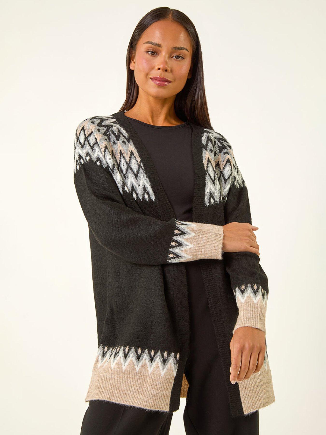Roman Petite Fairisle Knit Cardigan - Black