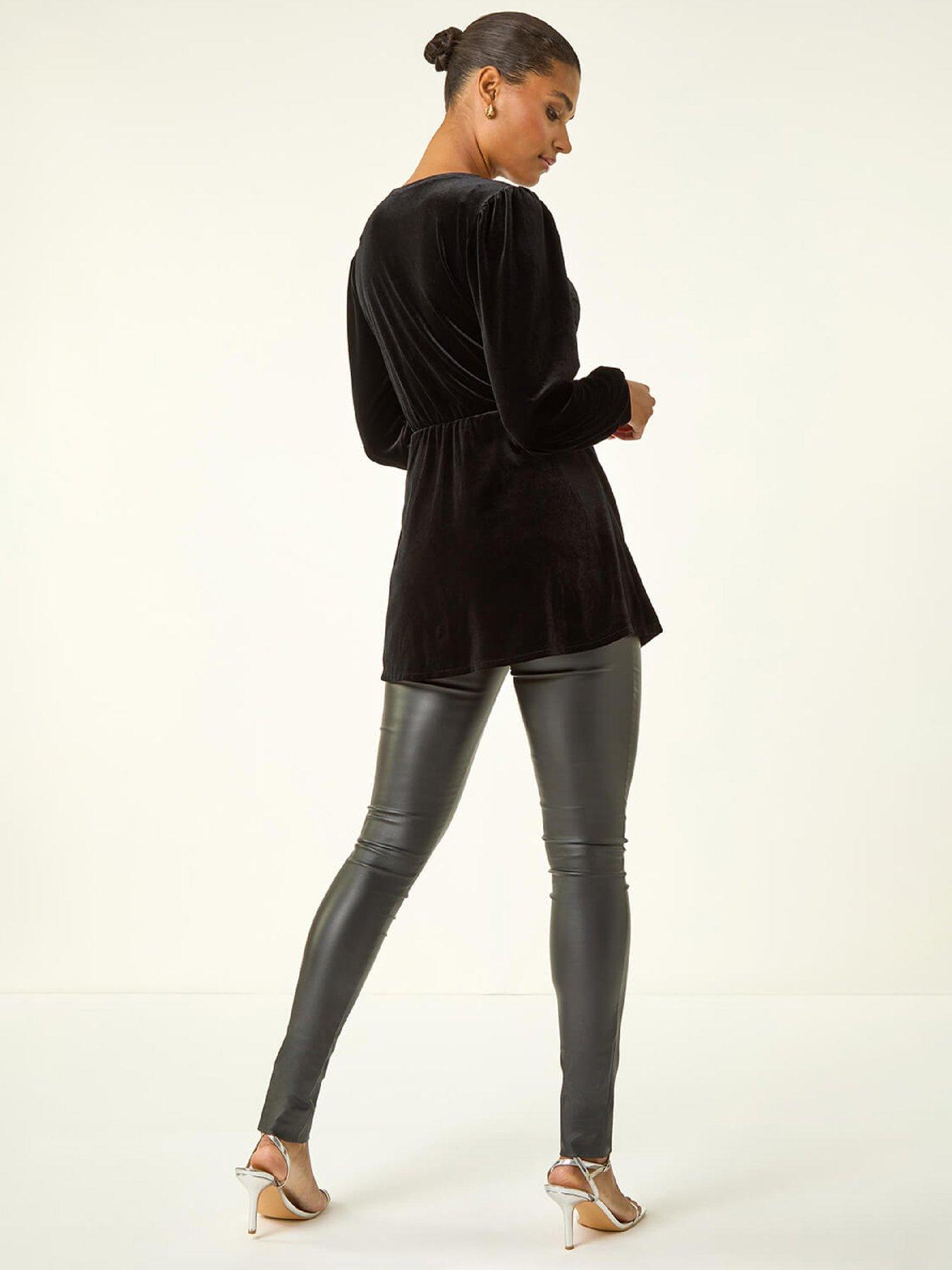 Image 2 of 5 of Roman Velvet Pleated Wrap Top - Black
