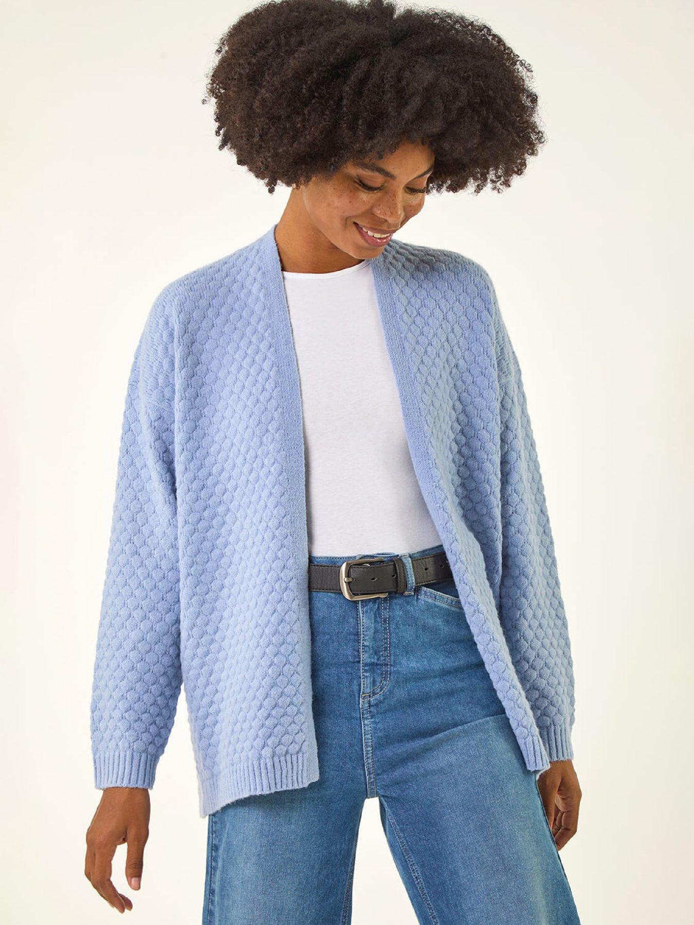 Roman Waffle Knit Cardigan - Light Blue