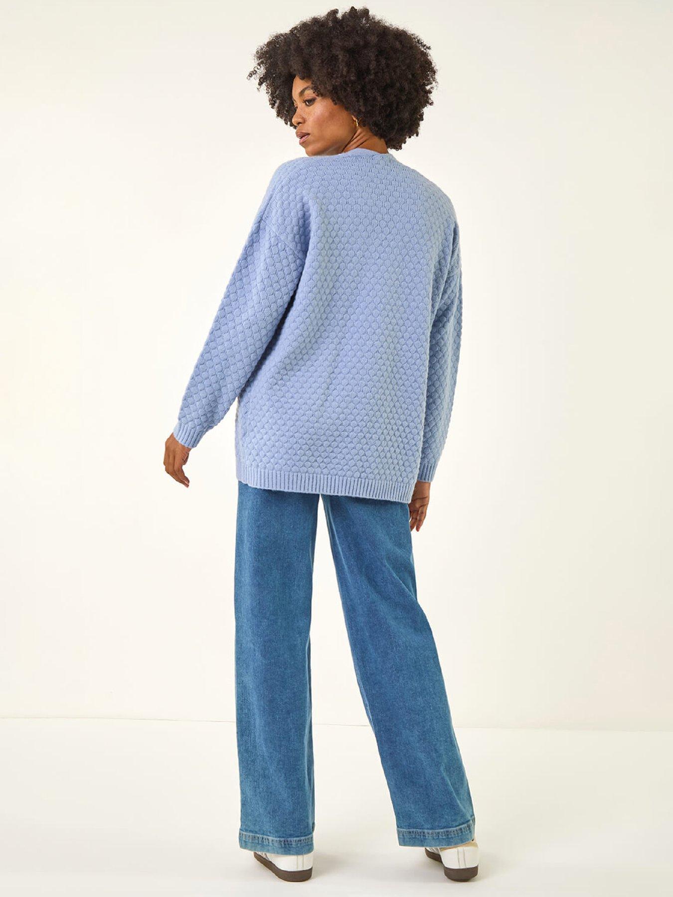 Image 2 of 5 of Roman Waffle Knit Cardigan - Light Blue