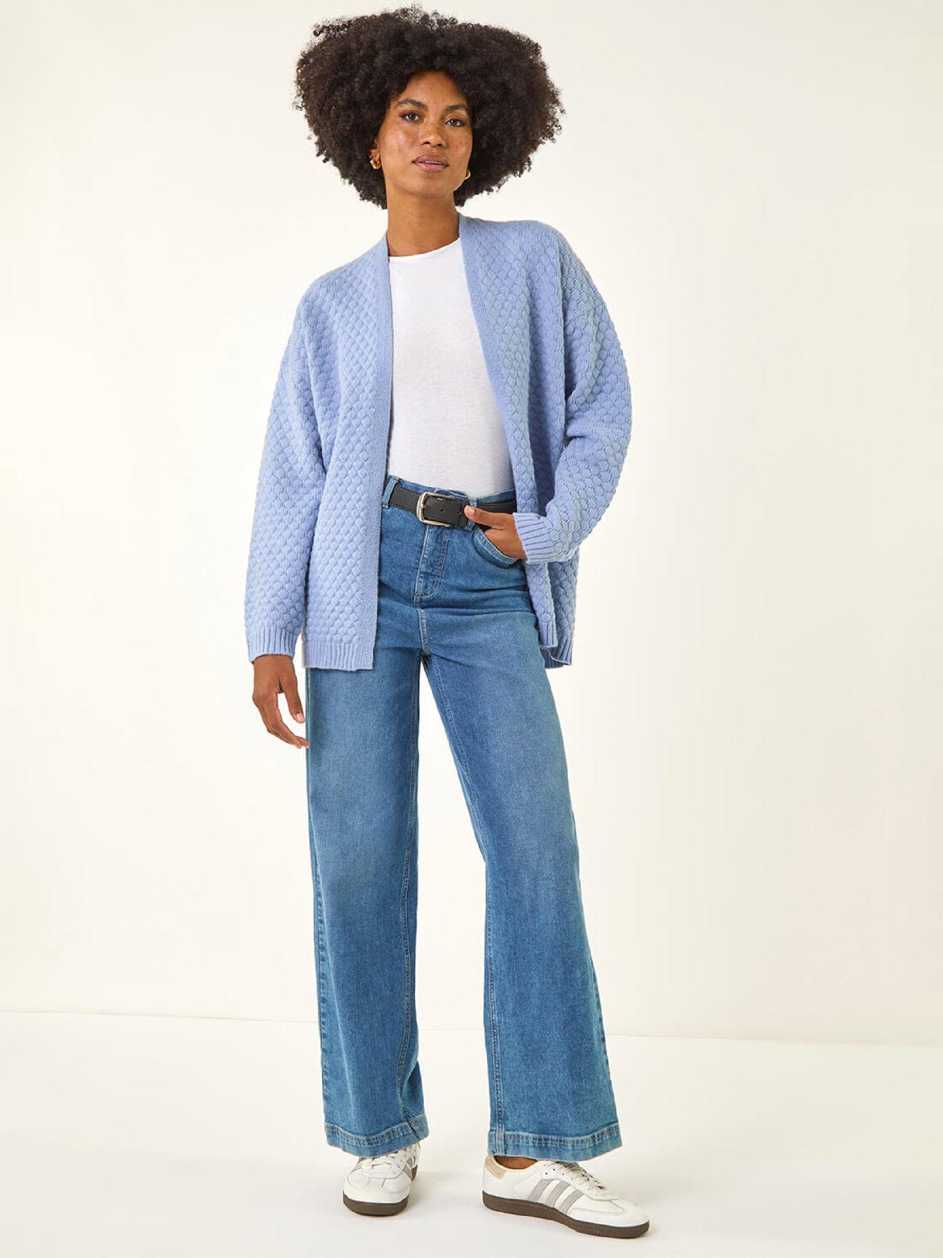 Image 3 of 5 of Roman Waffle Knit Cardigan - Light Blue