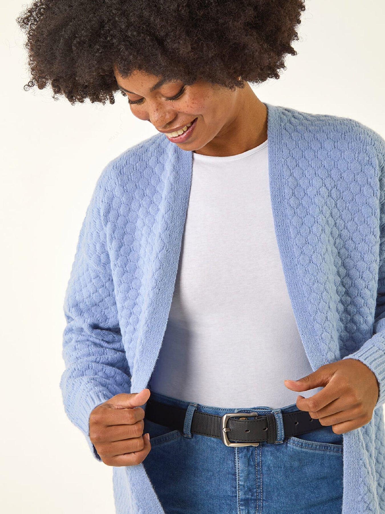 Image 4 of 5 of Roman Waffle Knit Cardigan - Light Blue