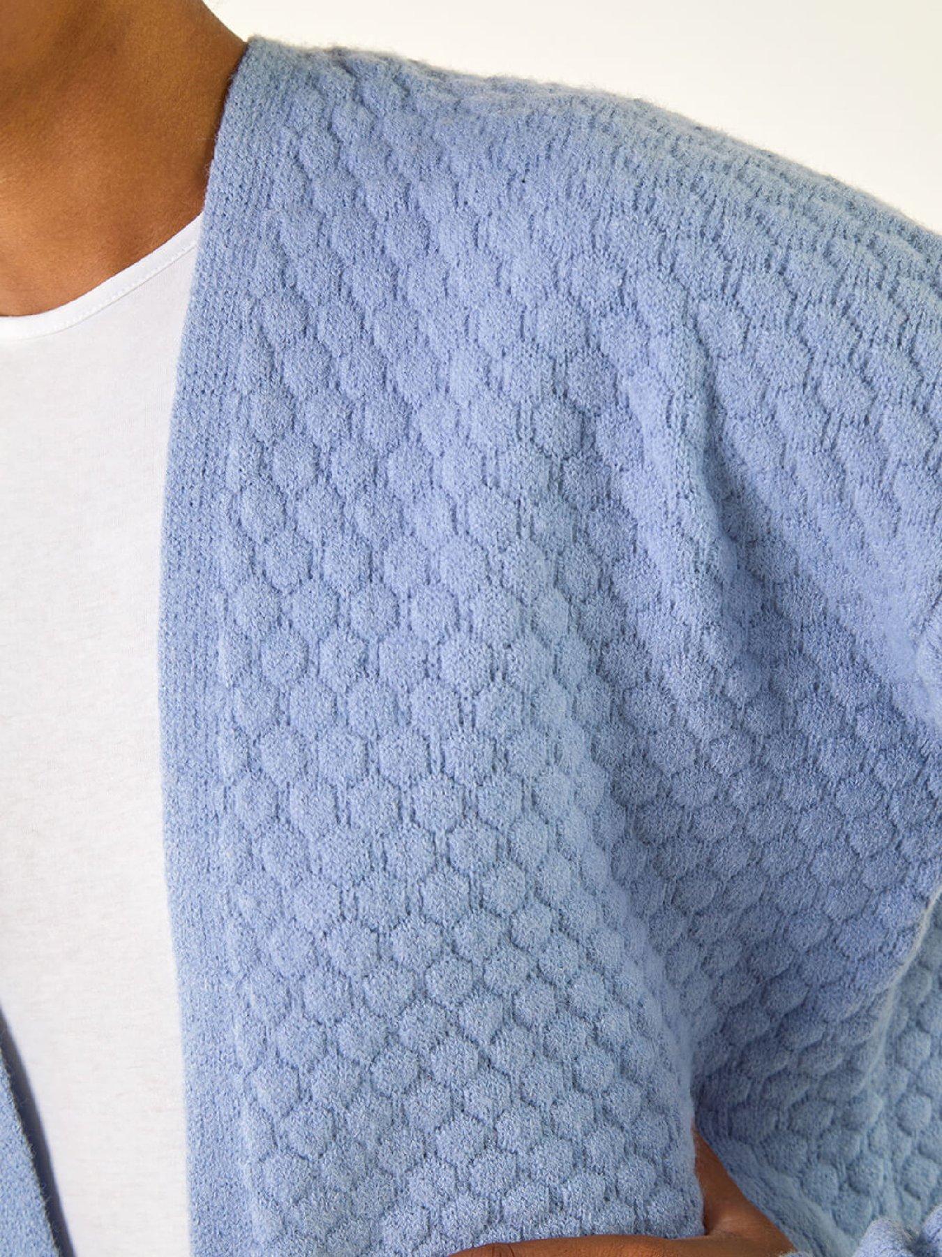Image 5 of 5 of Roman Waffle Knit Cardigan - Light Blue